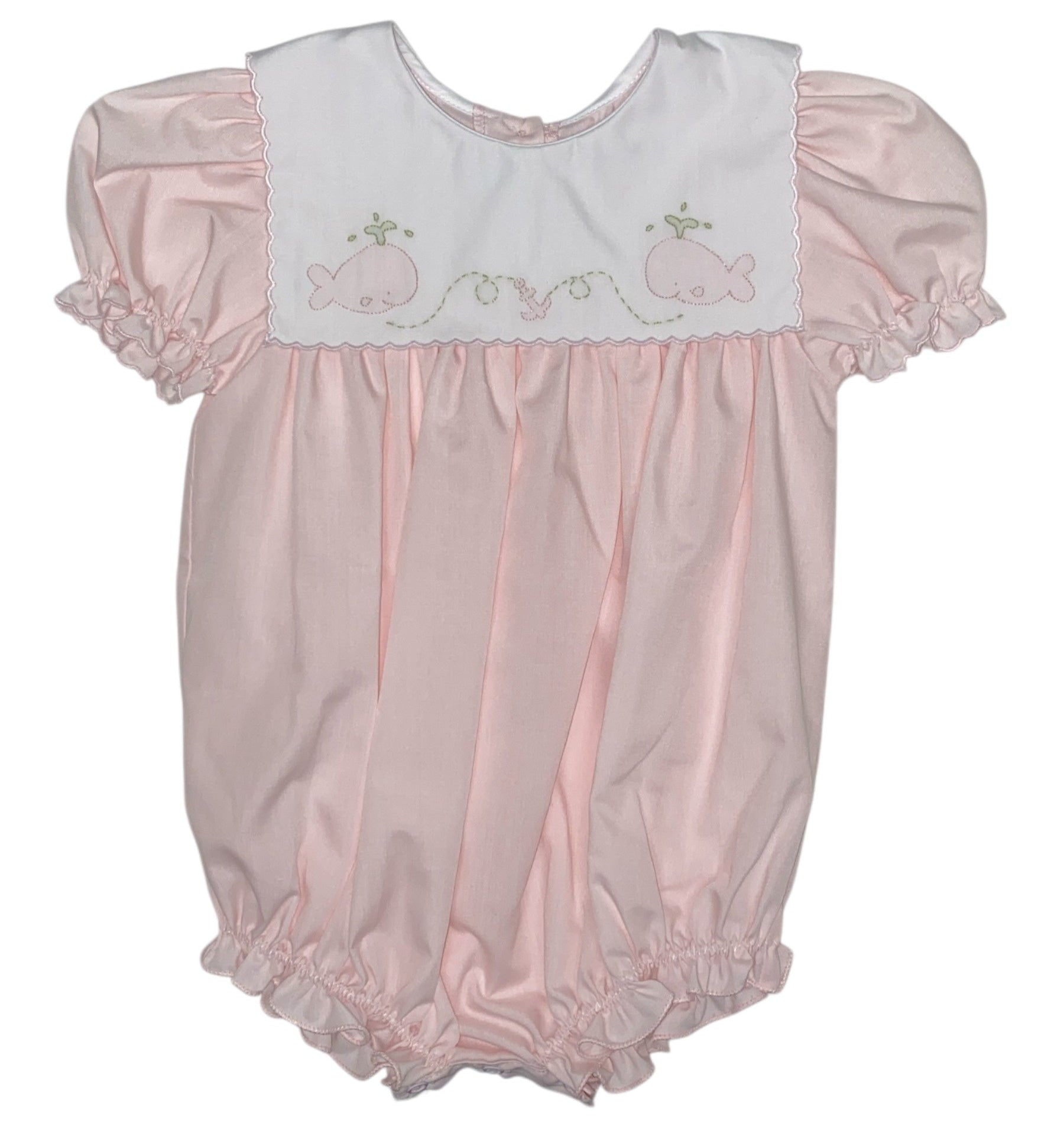 Auraluz Girl Bubble Pink W/Puff Sleeves White Square Collar W/Whale Shadow Emb 618 5204