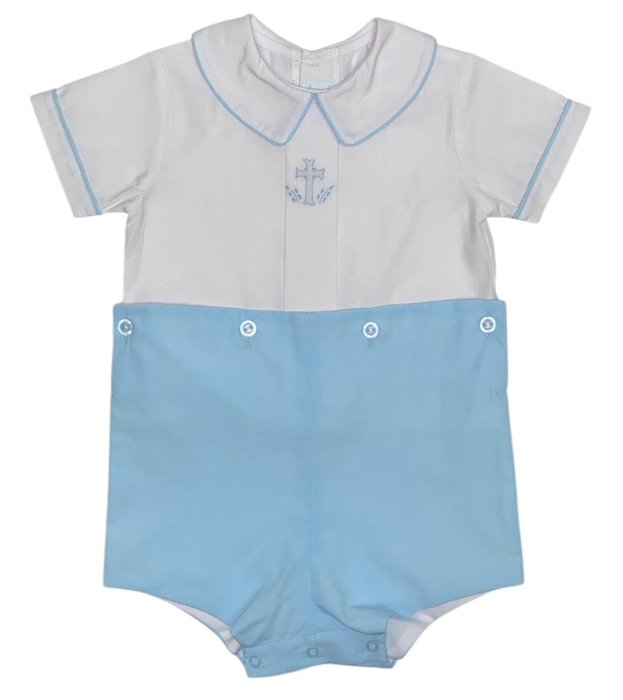 Auraluz Boy Suit White Shirt/blue Shorts Button On W/Cross Shadow Emb 533 5204