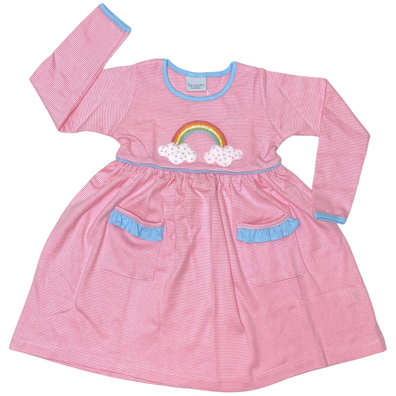 Squiggles Precious Prism (Rainbow)  L/S Popover Dress 72 Pink/White Stripe 5207