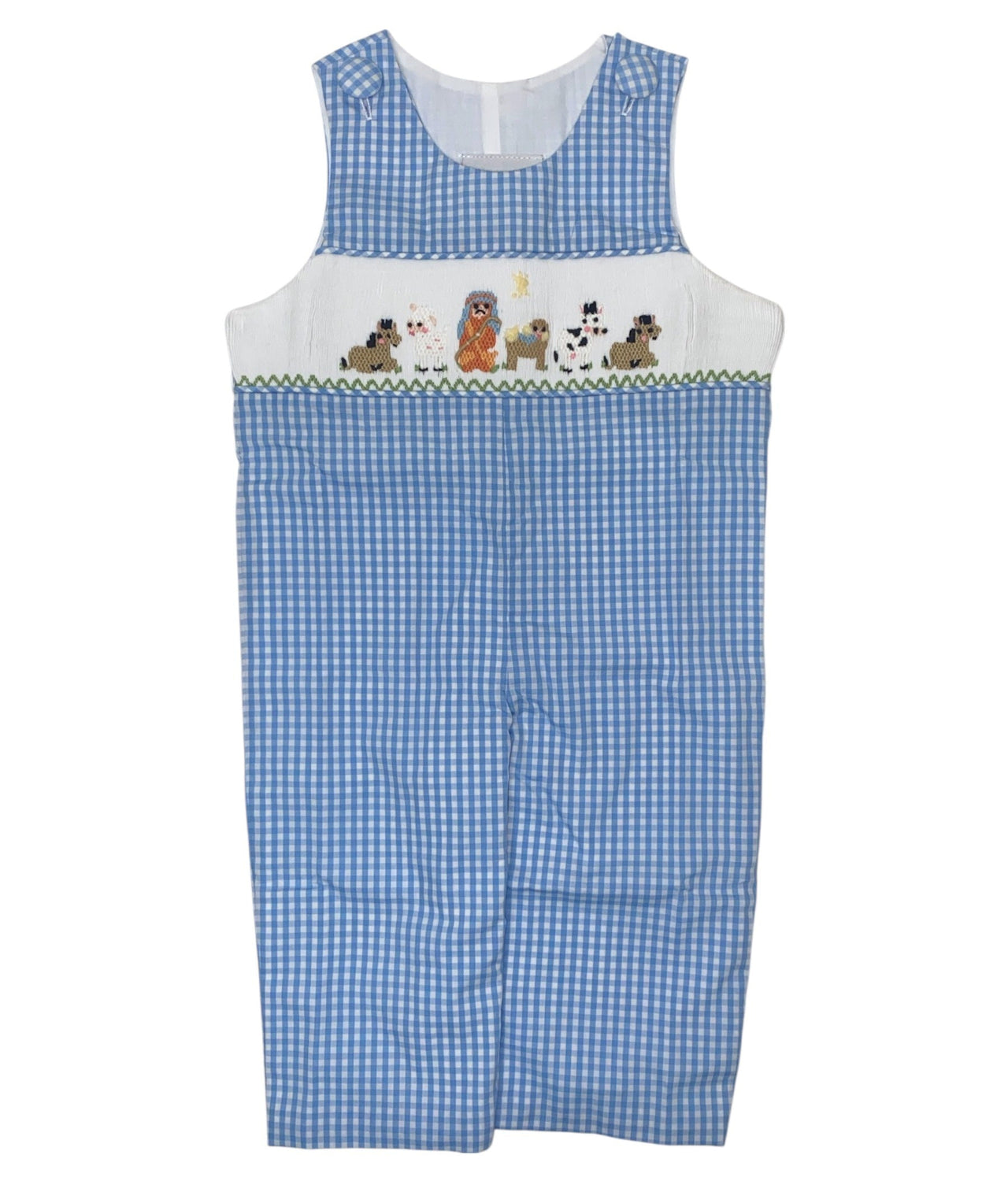 Delaney Boys Blue Gingham Check Smocked Nativity Long Jon Jon DELF25-36 5207