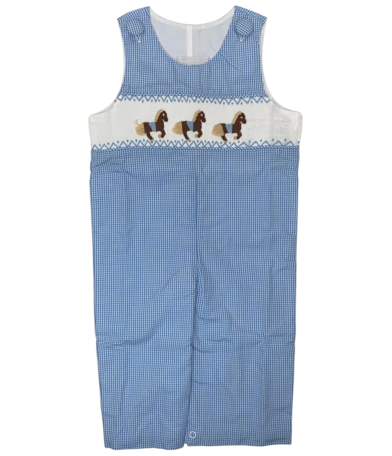 Delaney Boys Blue Check Long Jon Jon Smocked Horses DELF25-187 5207