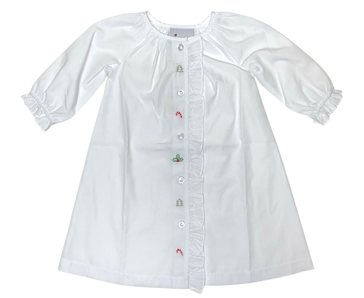 Delaney White Embroidered Ruffle Front Christmas Long Sleeve Daygown DELF25-L29 5207