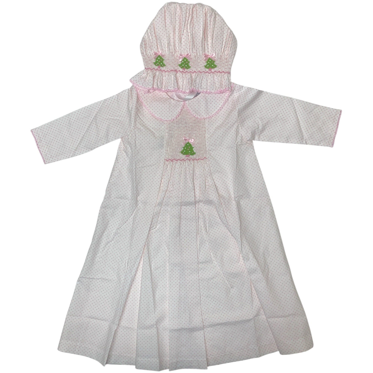 Delaney Pink Dot Long Sleeve Center Smocked Tree Daygown & Bonnet DELF25-L30 5207