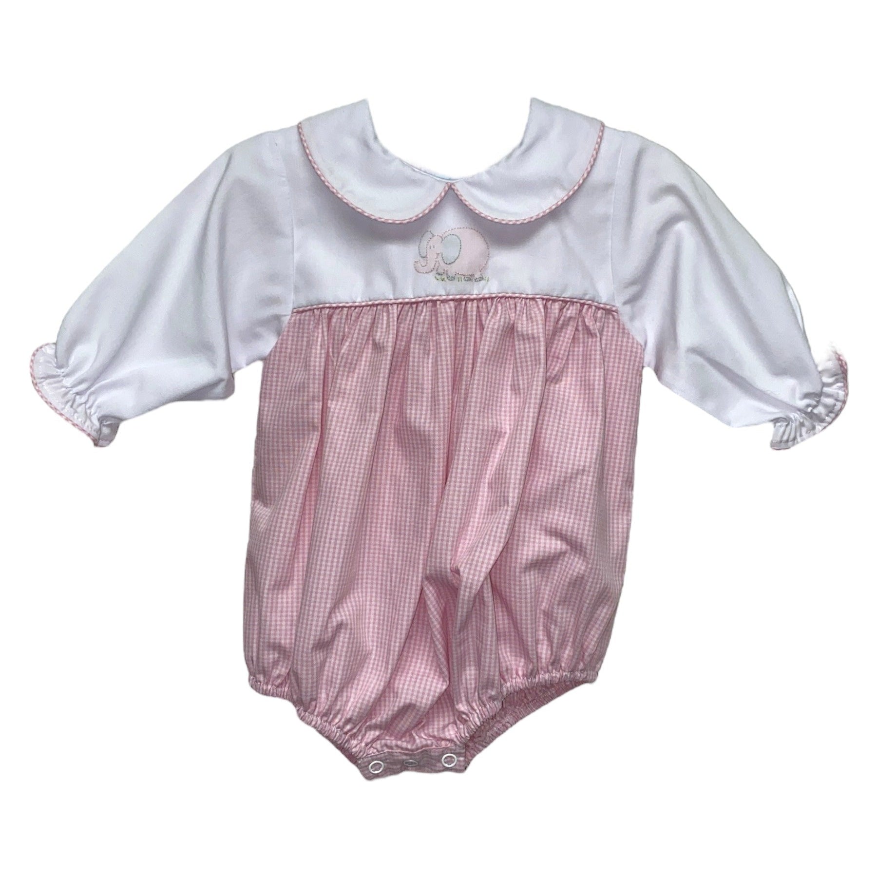 Auraluz Elephant Shadow Embroidery Long Sleeve Gingham Bubble 7609 5207