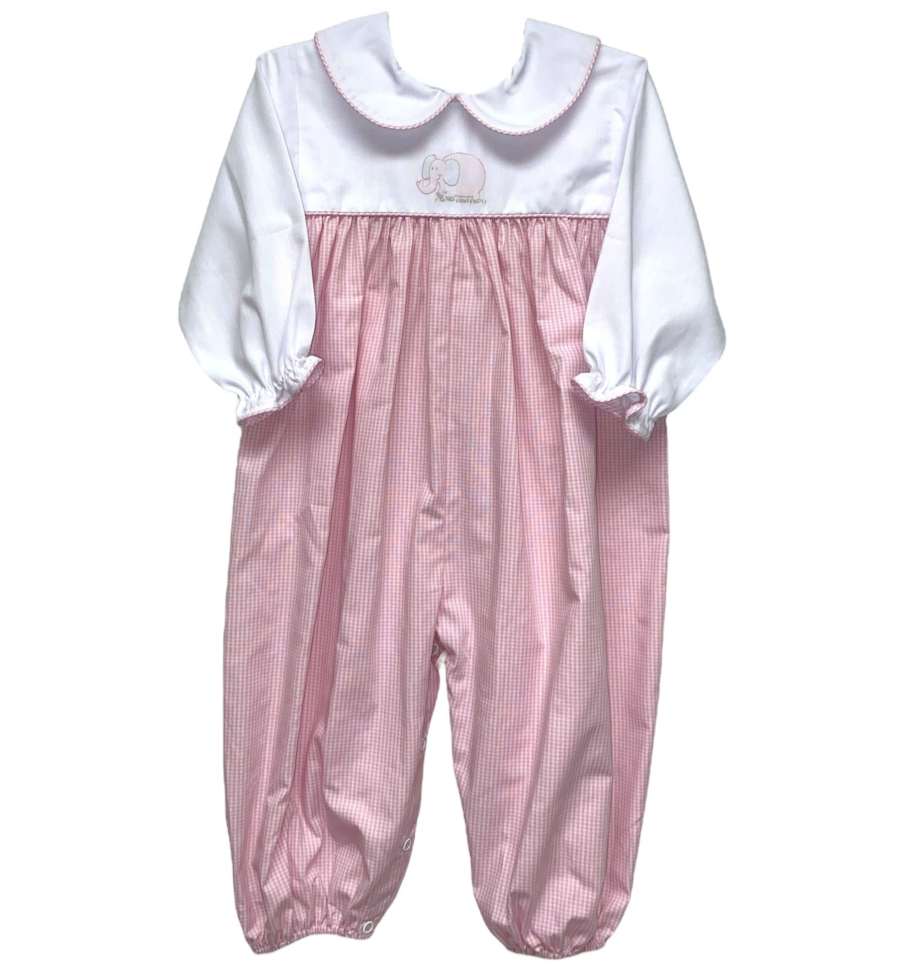 Auraluz L/S White/Gingham Longall W/ Elephant Shadow Emb 7839 5207