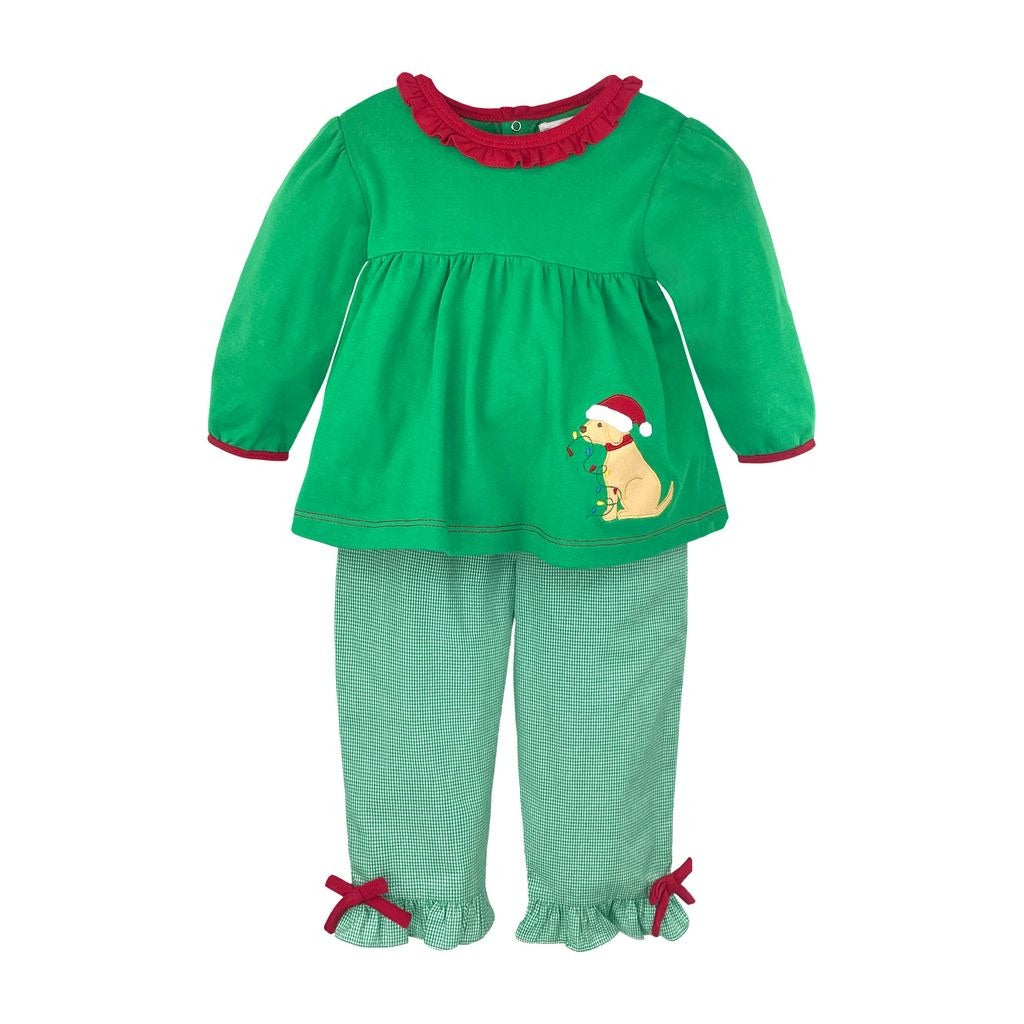Petit Ami Top/Pant Set W/Christmas Dog Appl 3376/4376 5208