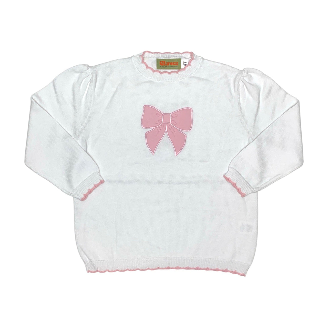 Luigi White/Light Pink Scallop Hem Sweater W/ Pink Bow 5207