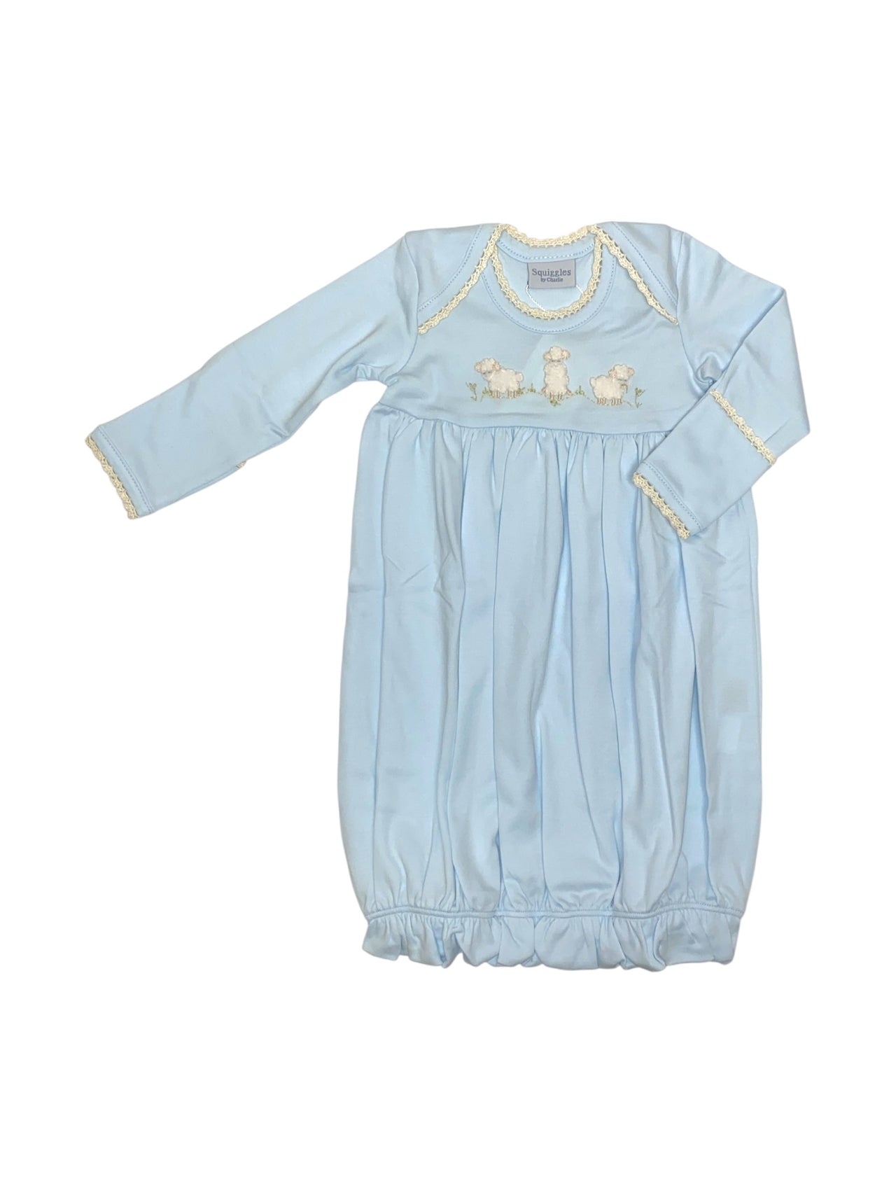 Squiggles Crochet 3 Lambs No Flowers W/54 No Bow Blue Lap Shoulder Gown53/78/53 5208