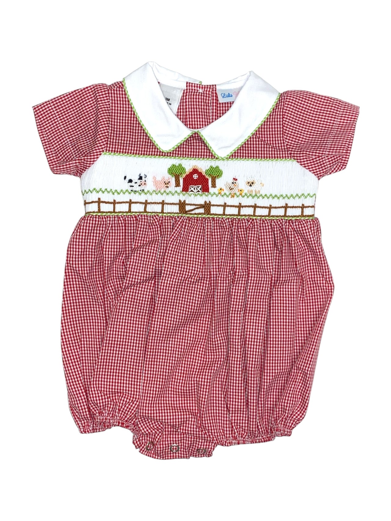 Lulu Bebe Farm Smocked Red Gingham Bubble NOAH-8 5208