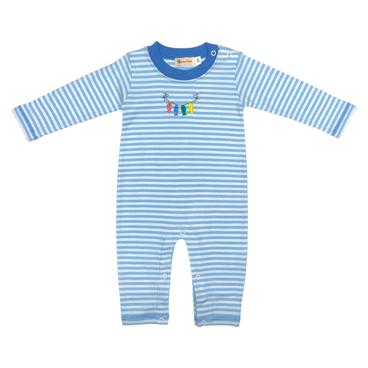 Luigi Lt Sky/White L/S Romper W/Fish on Line 5208