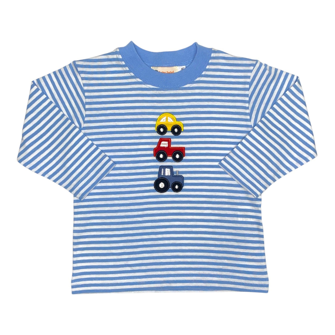 Luigi Boys L/S T-Shirt Med Sky Blue/White W/Vertical Stacked Vehicles 5208