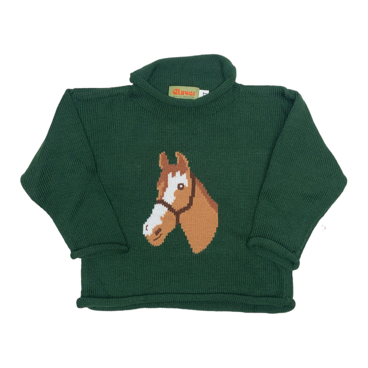 Luigi Roll Neck Sweater Hunter Green Horse Head 5208