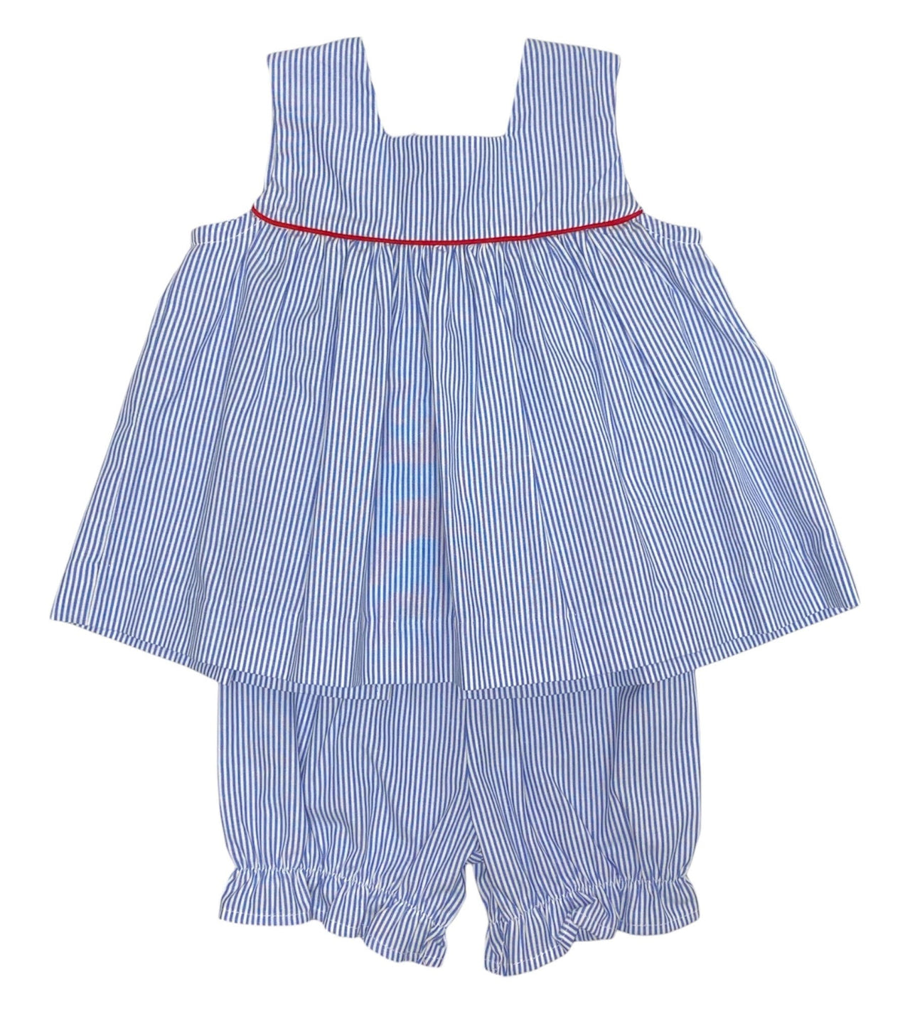 Angels & Company Whitney Tie Back Top W/Bloomers Blue Stripe 5301