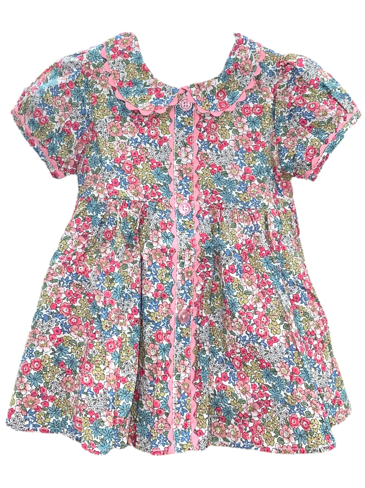 Lulu Bebe SS Scallop PP Collar Button Front Dress Maggie -FL 5208