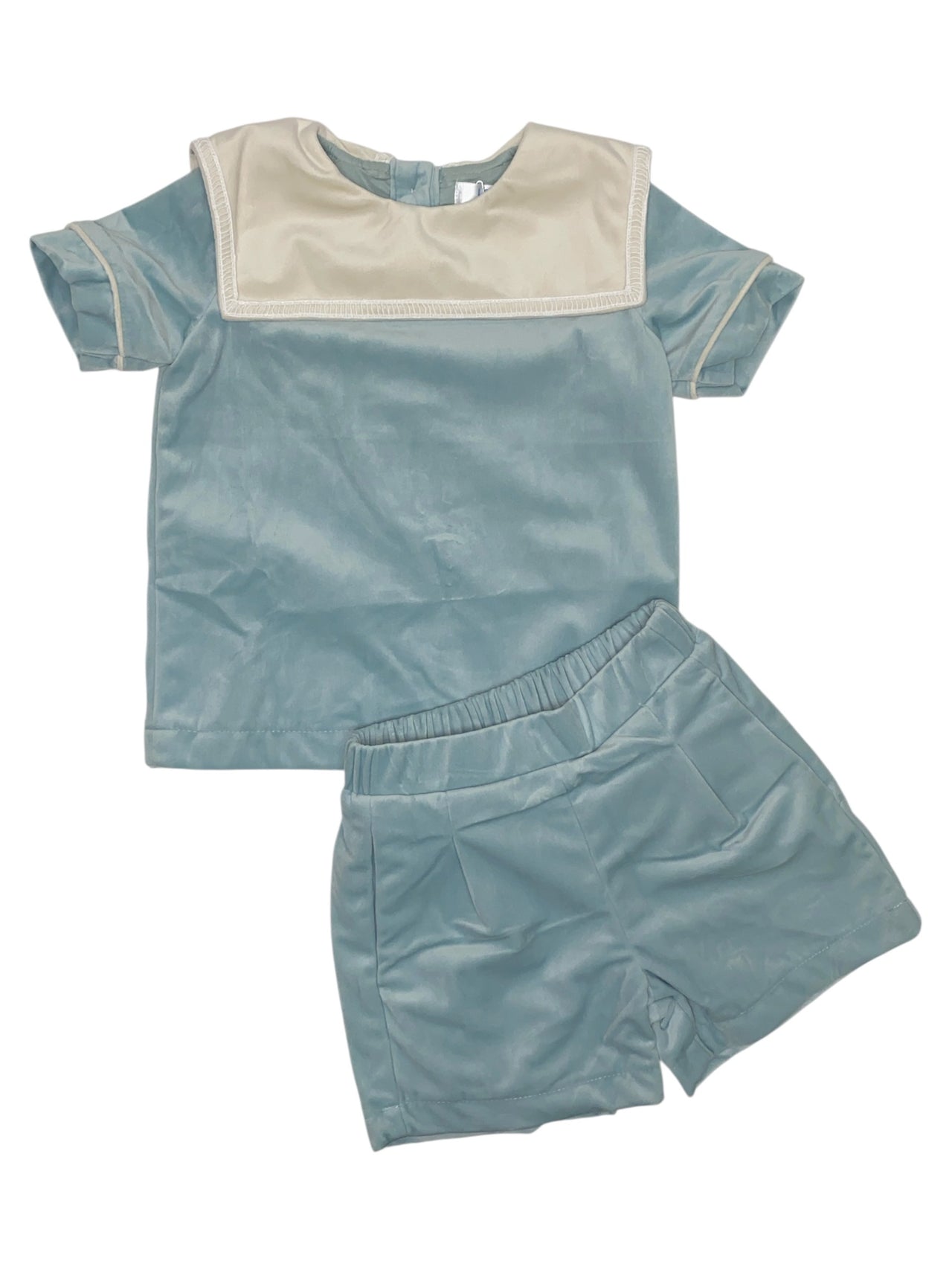 Lulu Bebe Ice Blue Velvet Sq Collar Shortset Walter 5208