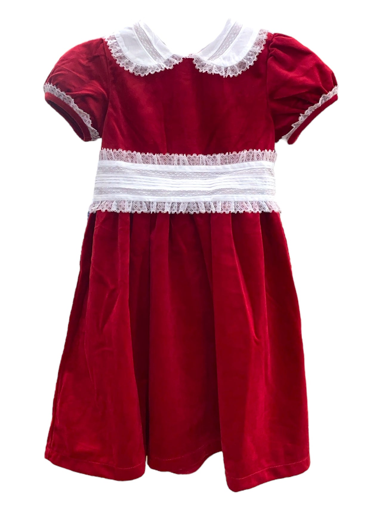 Lulu Bebe Red Velvet Dress W/Lace Scarlett-Red 5208