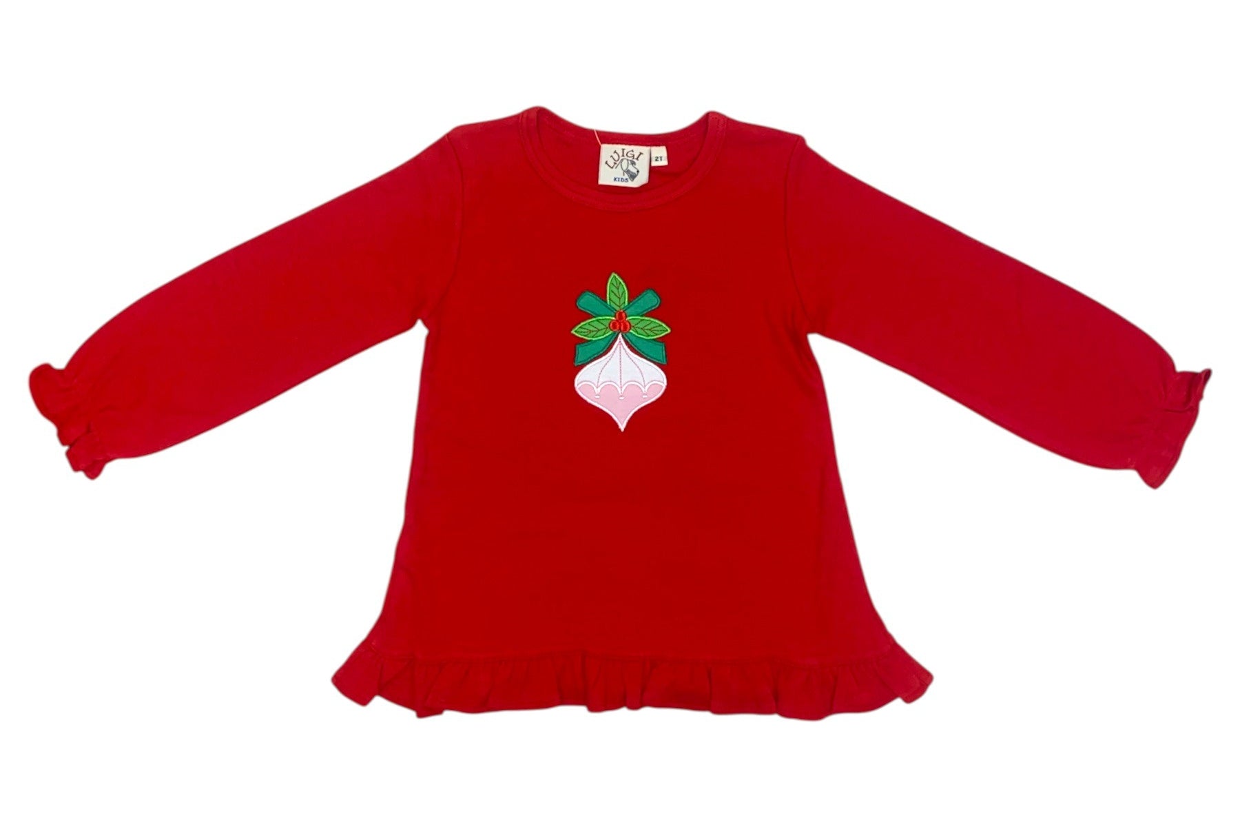 Luigi L/S Ruffle Swing Top Ornament W/Holly Applique Deep Red ITS132-M4897 5208