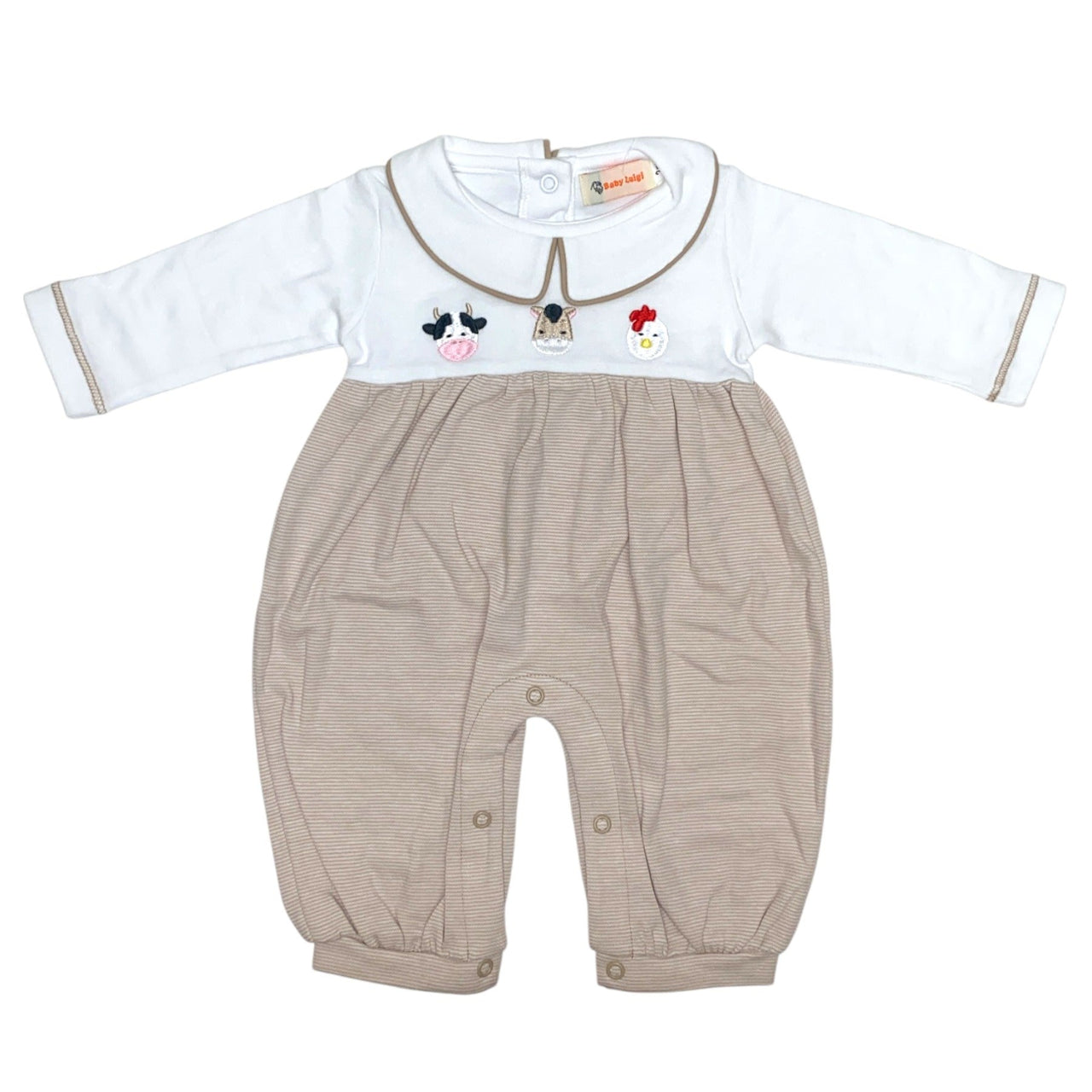 Luigi Farm L/S Stripe Romper Sand/White 5208