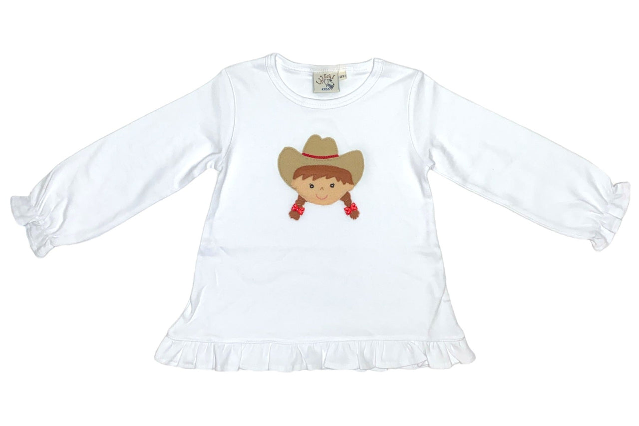 Luigi Cowgirl Appl White Ruffle Swing Top 5208