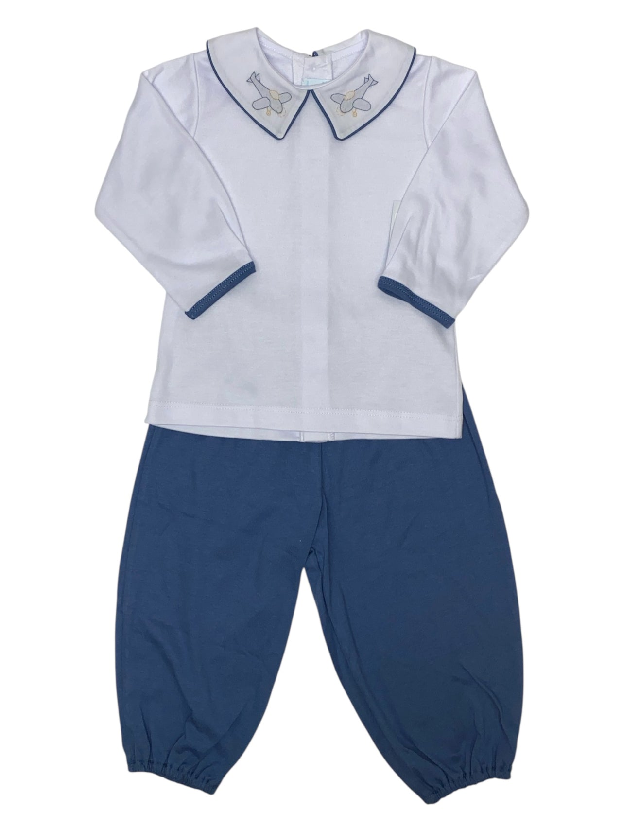 Auraluz Boy 2pc Knit Long Sleeve  Shadow Emb Collar Shirt W/Knit Pants 6855