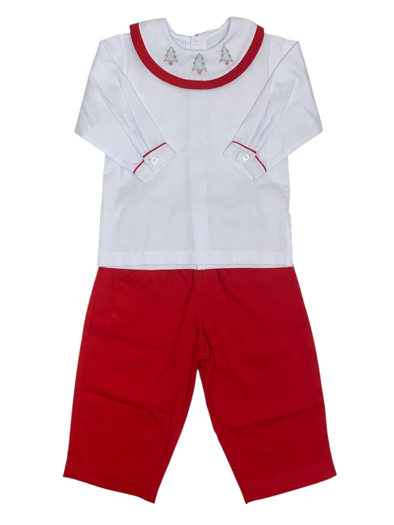 Auraluz Pique 2pc Boy White Top/Red Pant Red Wide Binding W/Tree Shadow Emb 5957 5210