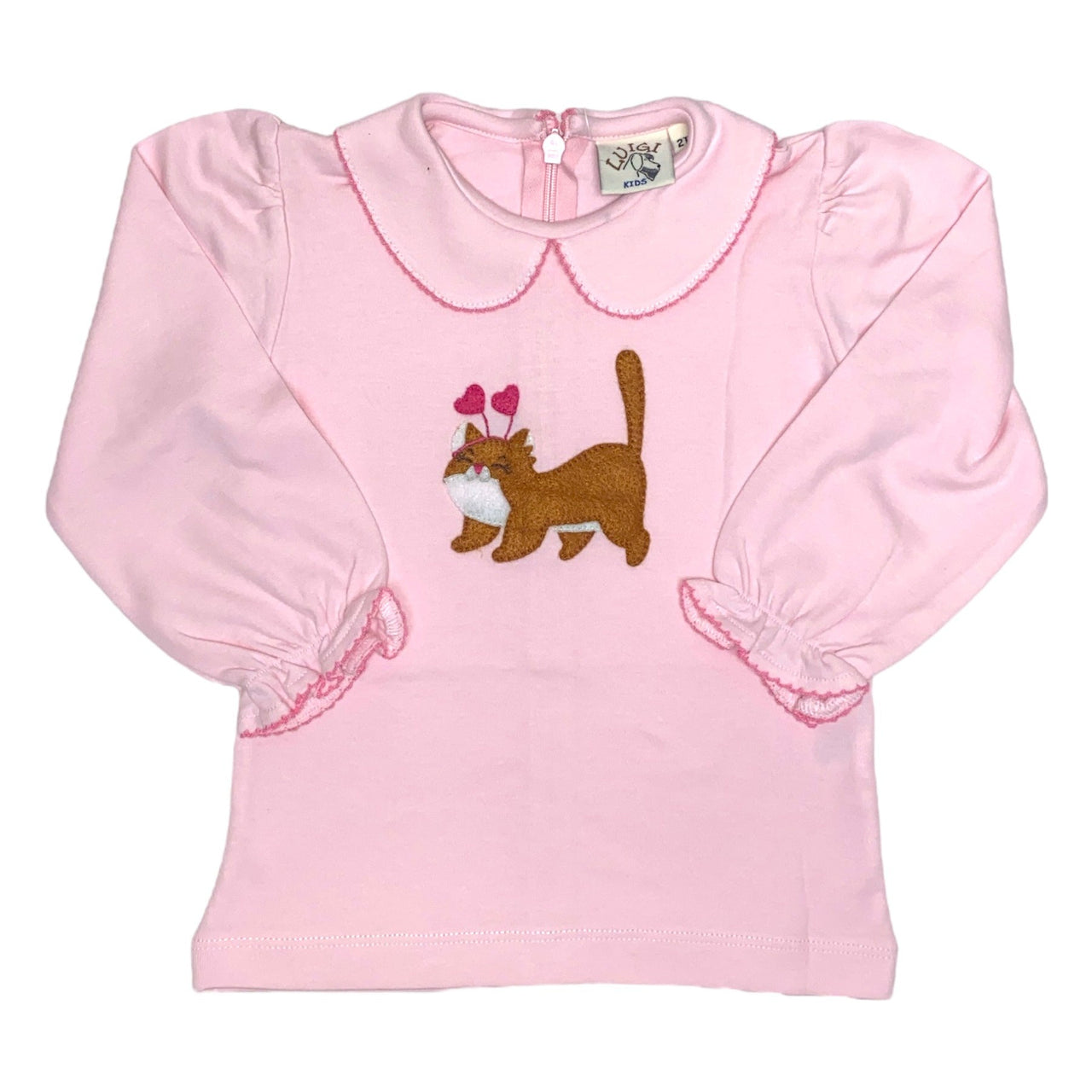 Luigi L/S Pink  Blouse W/Ruffle Cuff & Peter Pan Collar W/Cat W/Heart Headband Applique 5210