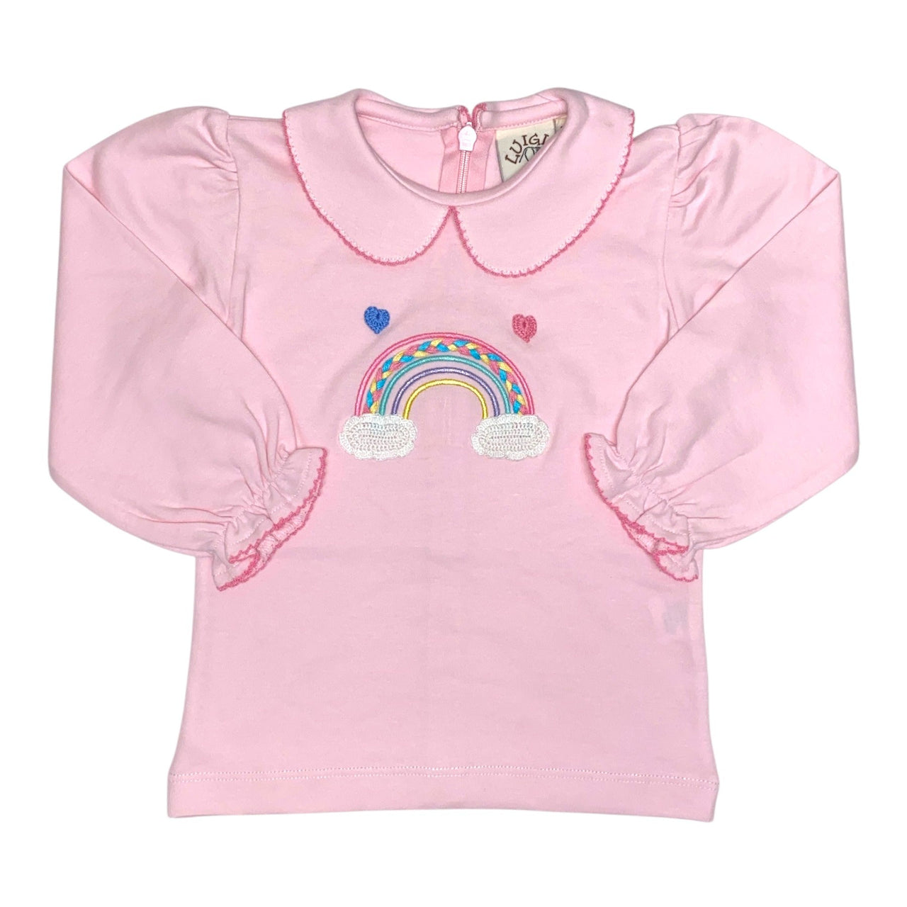 Luigi L/S Pink Peter Pan Blouse W/Pastel Rainbow Applique 5210