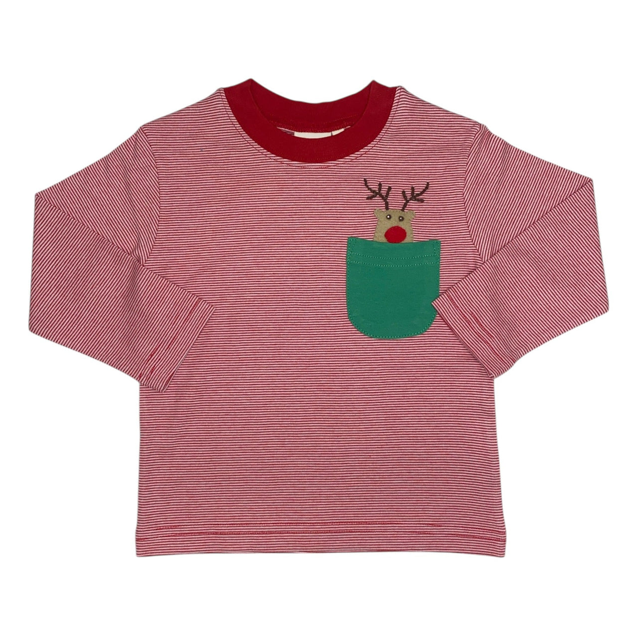 Luigi Boy L/S Thin Stripe Red/White Shirt & Green PocketW/Reindeer Applique 5210
