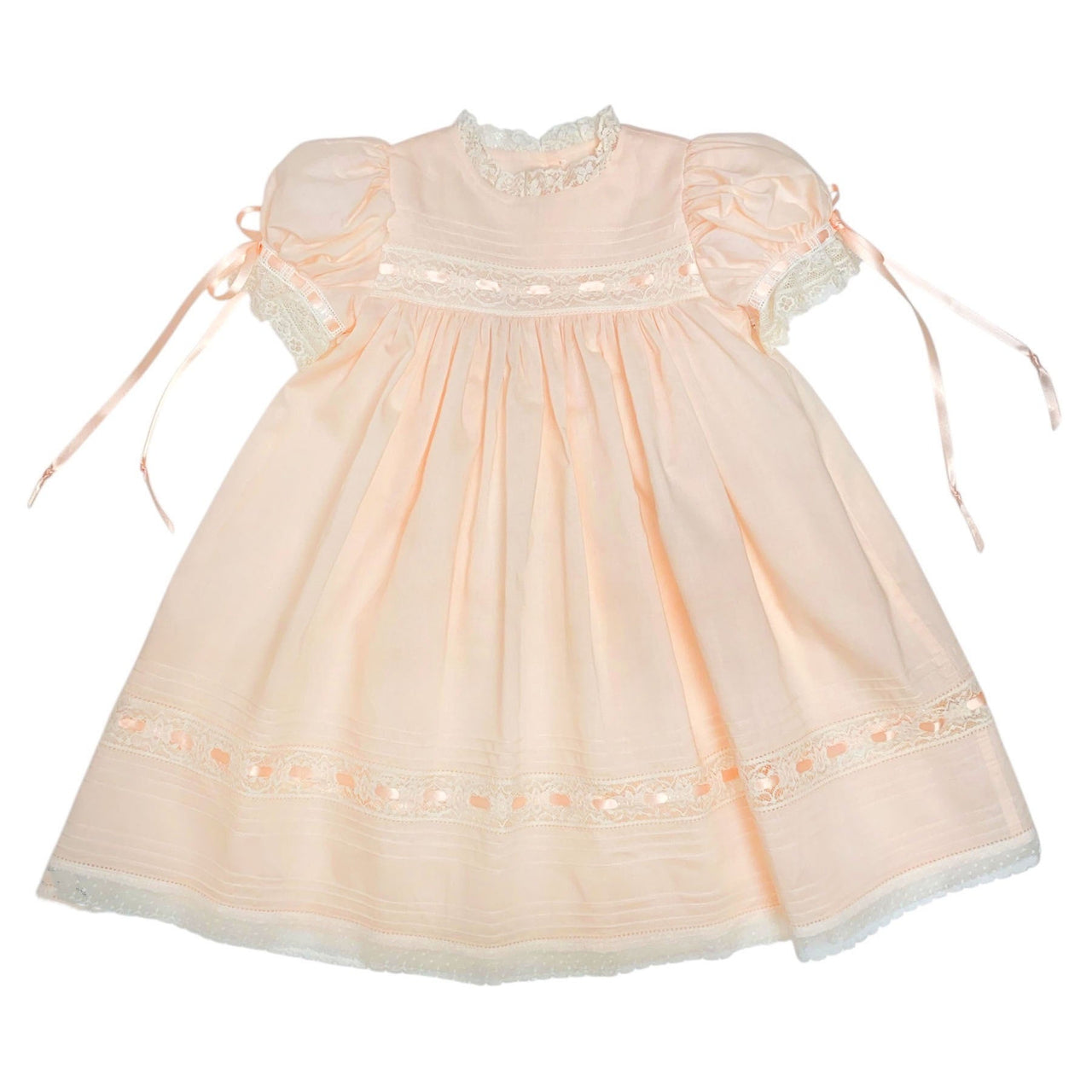 Treasured Memories Peach Dress W/Ecru Lace & Peach Ribbon S2690