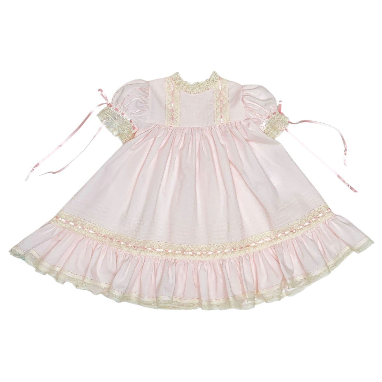 Treasured Memories Pink Dress W/Ecru Lace W/Pink Ribbon S2691