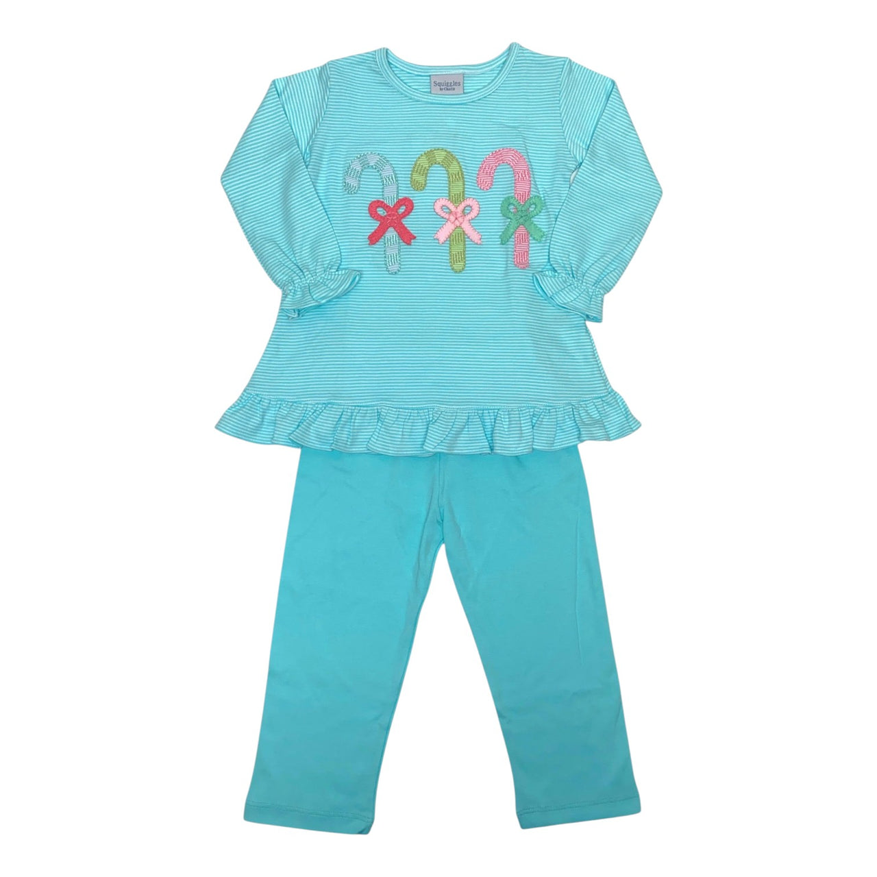 Squiggles Pastel Candy Canes Ruffled Trim  Top & Straight Leg Pant 337/574 5211