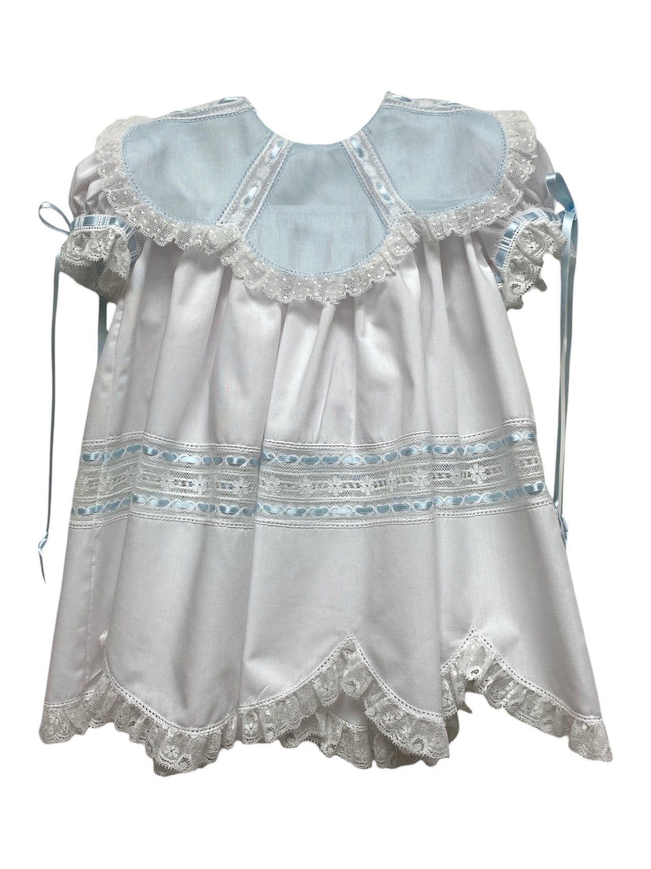Treasured Memories White Dress W/Blue Scalloped Collar W/White Lace & Blue Ribbon S2692 5212