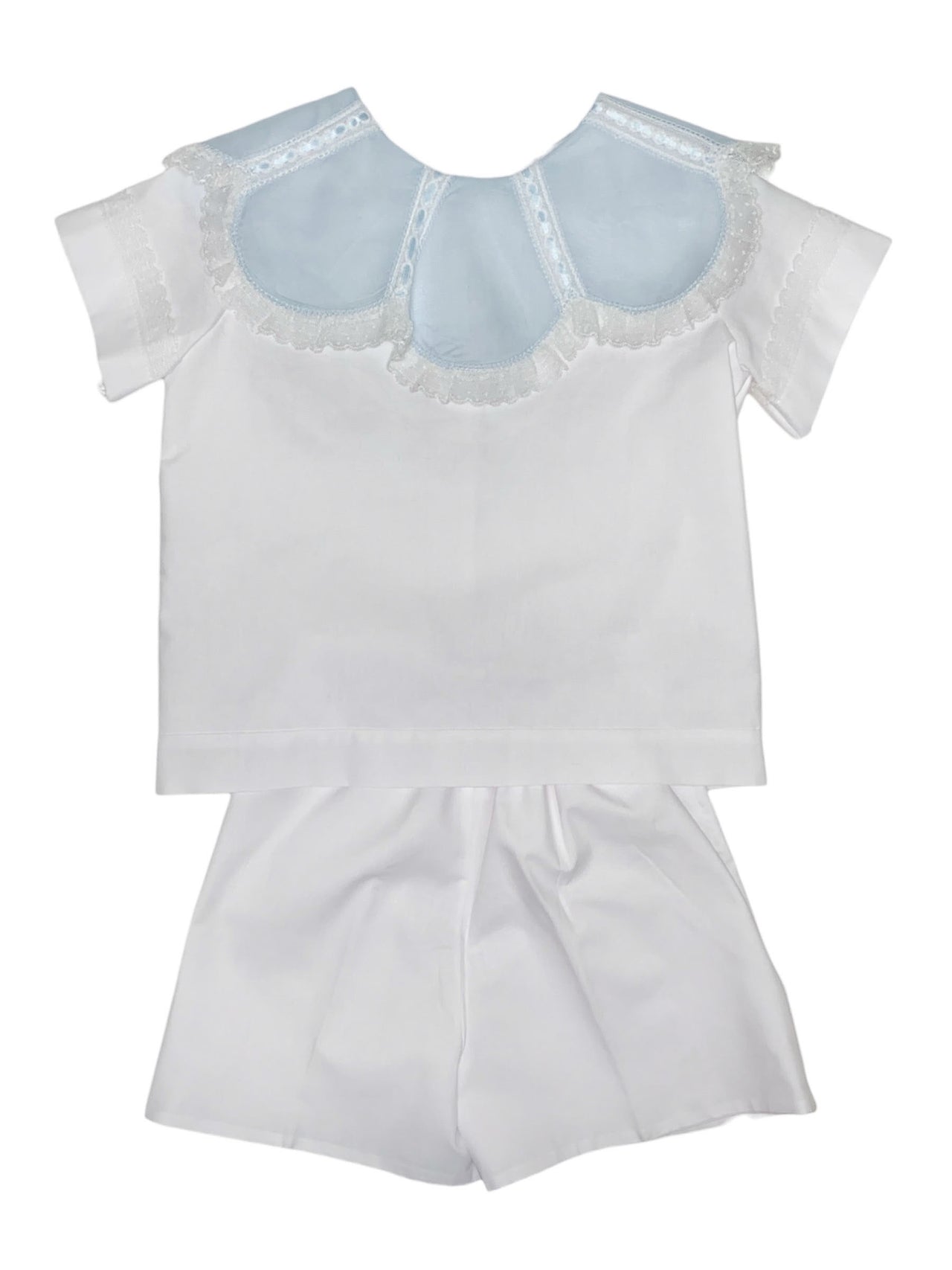 Treasured Memories White W/Light Blue Scalloped Collar W/White Lace Walking Short Set S26933 5212