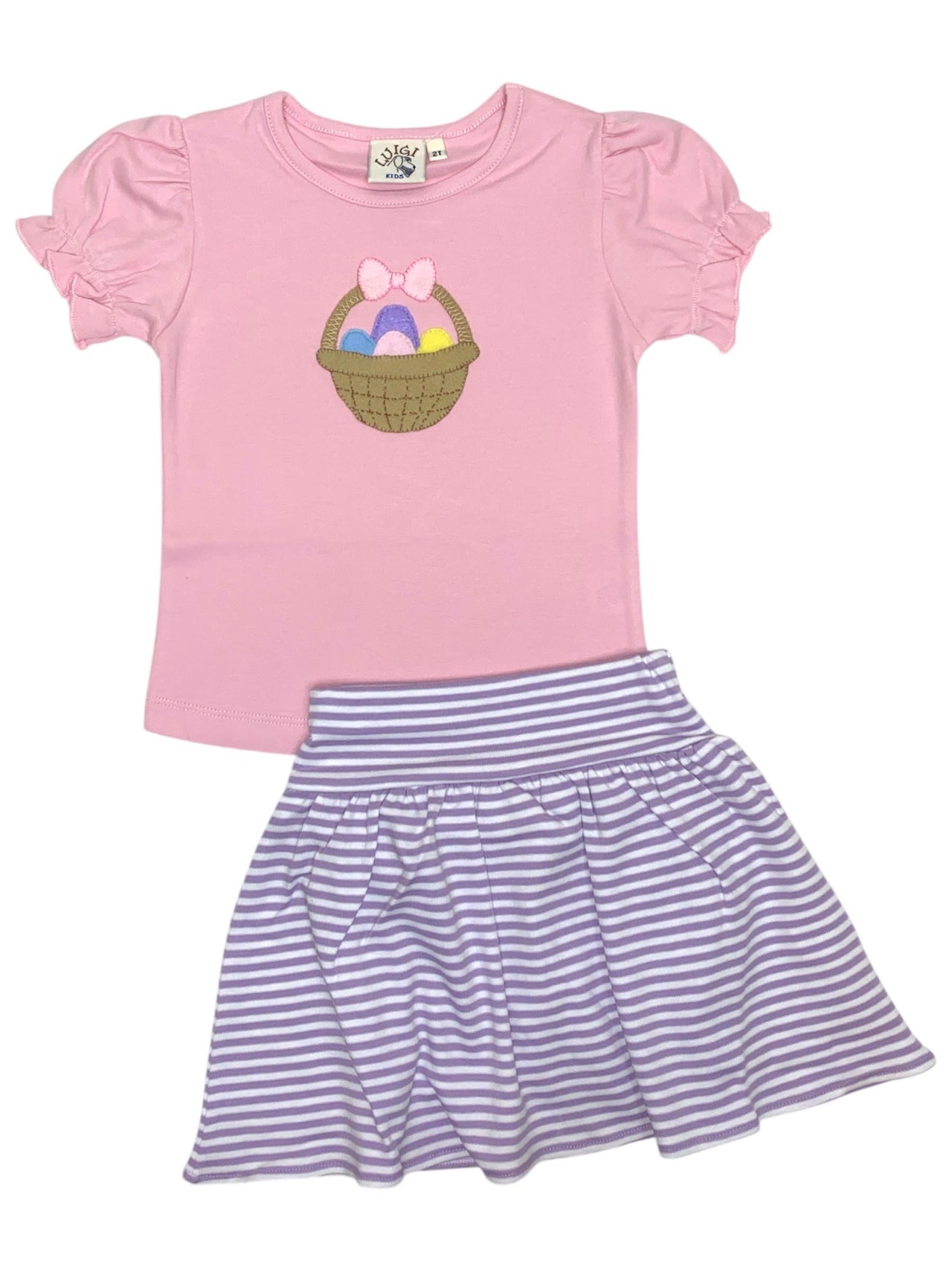 Luigi Easter Basket W/M/C Easter Eggs Shirt W/Lav/White Stripe Gathered Skort ITS179-13803/ISK016S-599 5212