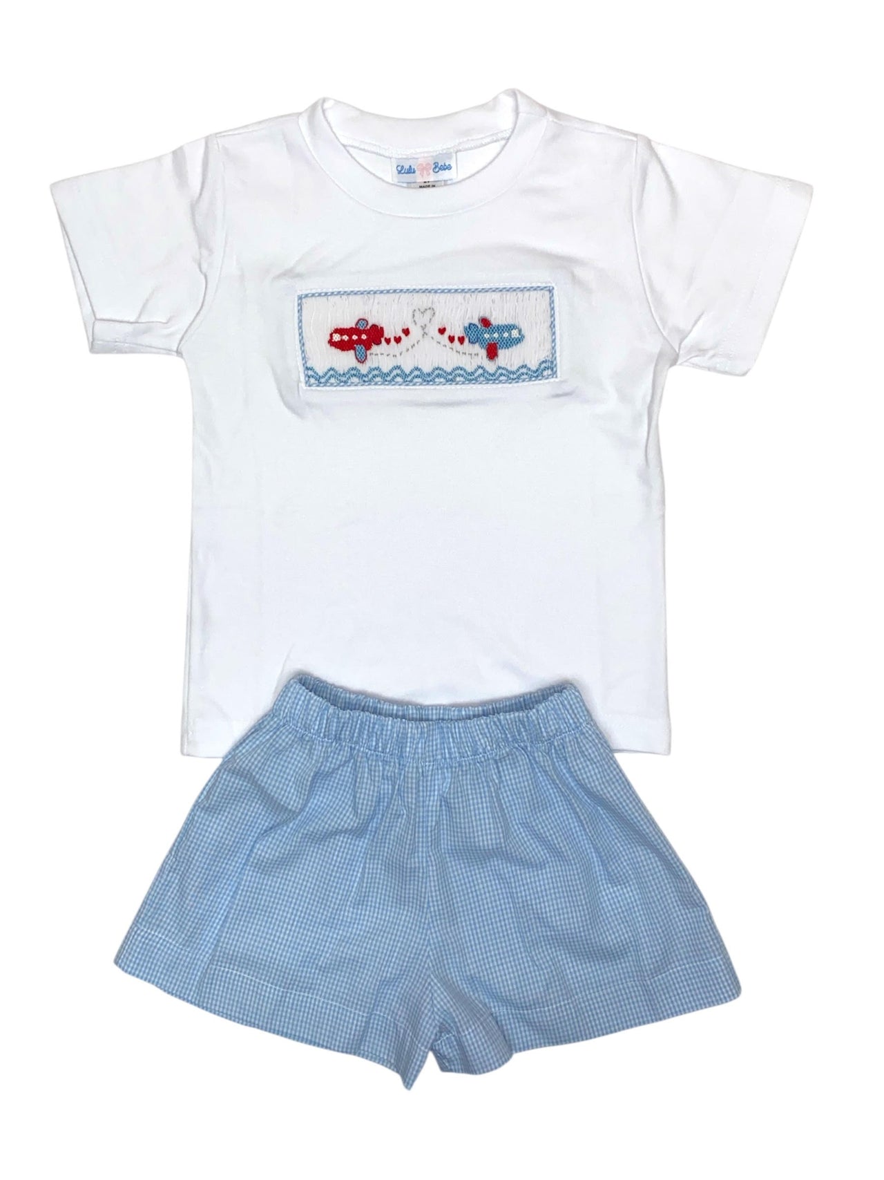 Lulu Bebe Valentine Air Show Smocking T-Shirt & Shorts Set Tom-29-VAIR 5212