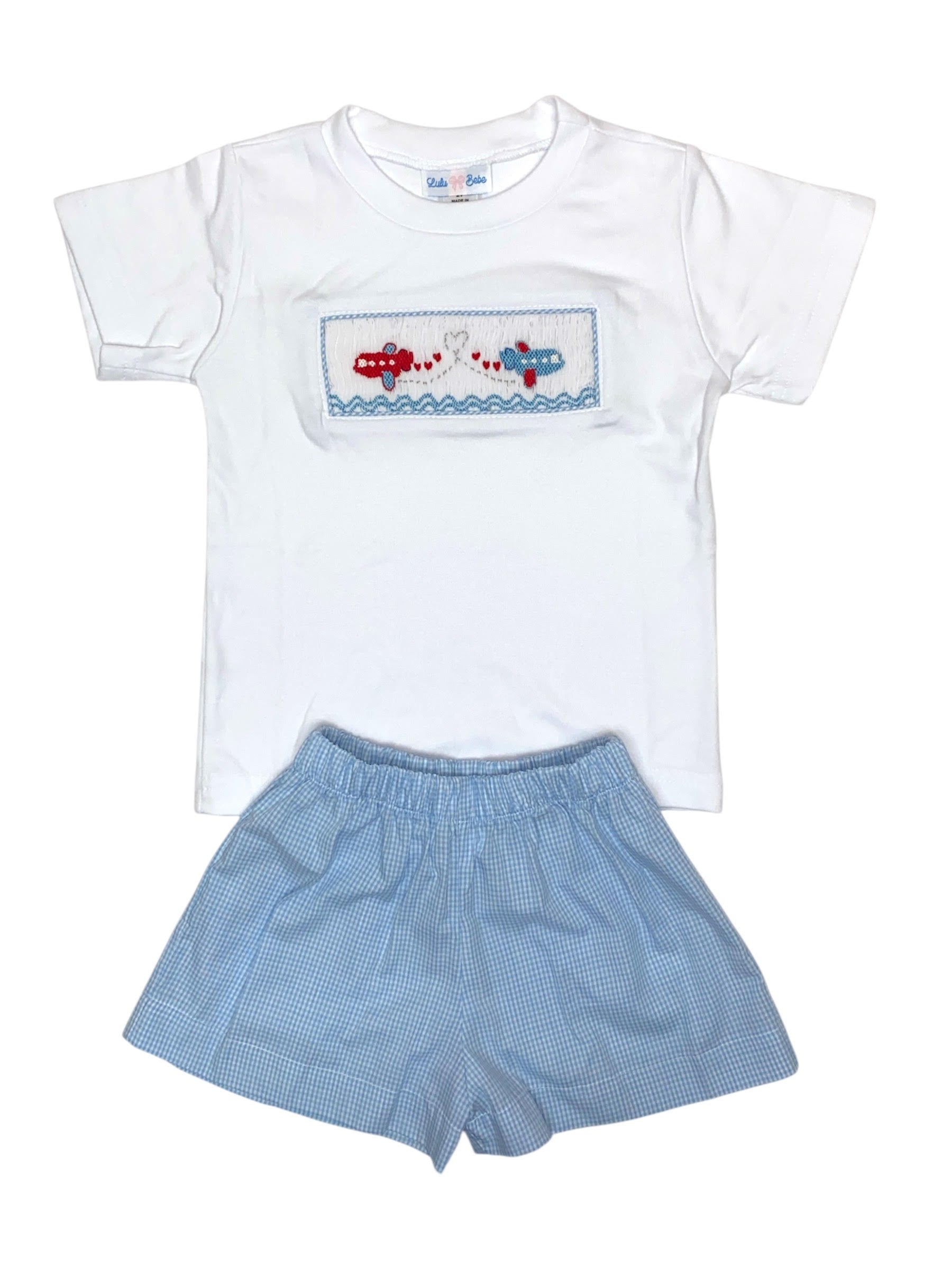 Lulu Bebe Valentine Air Show Smocking T-Shirt & Shorts Set Tom-29-VAIR 5212
