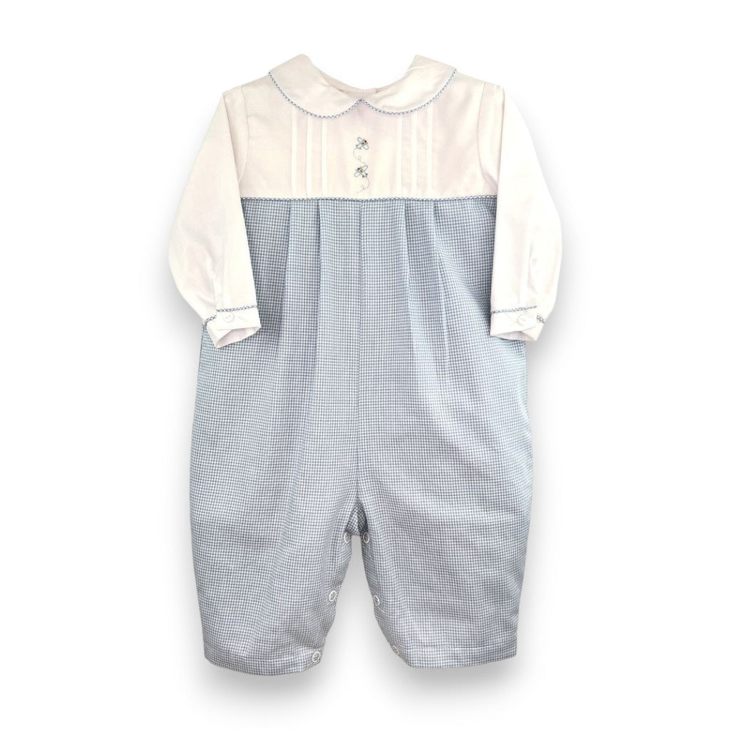 Petit Ami White/Blue Gingham Longall W/Plane Embroidery 3509 5309