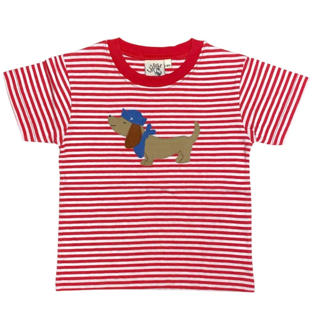 Luigi Stripe Boy S/S T-Shirt Red/White  Sailor Bassett Hound T018-13560 5301