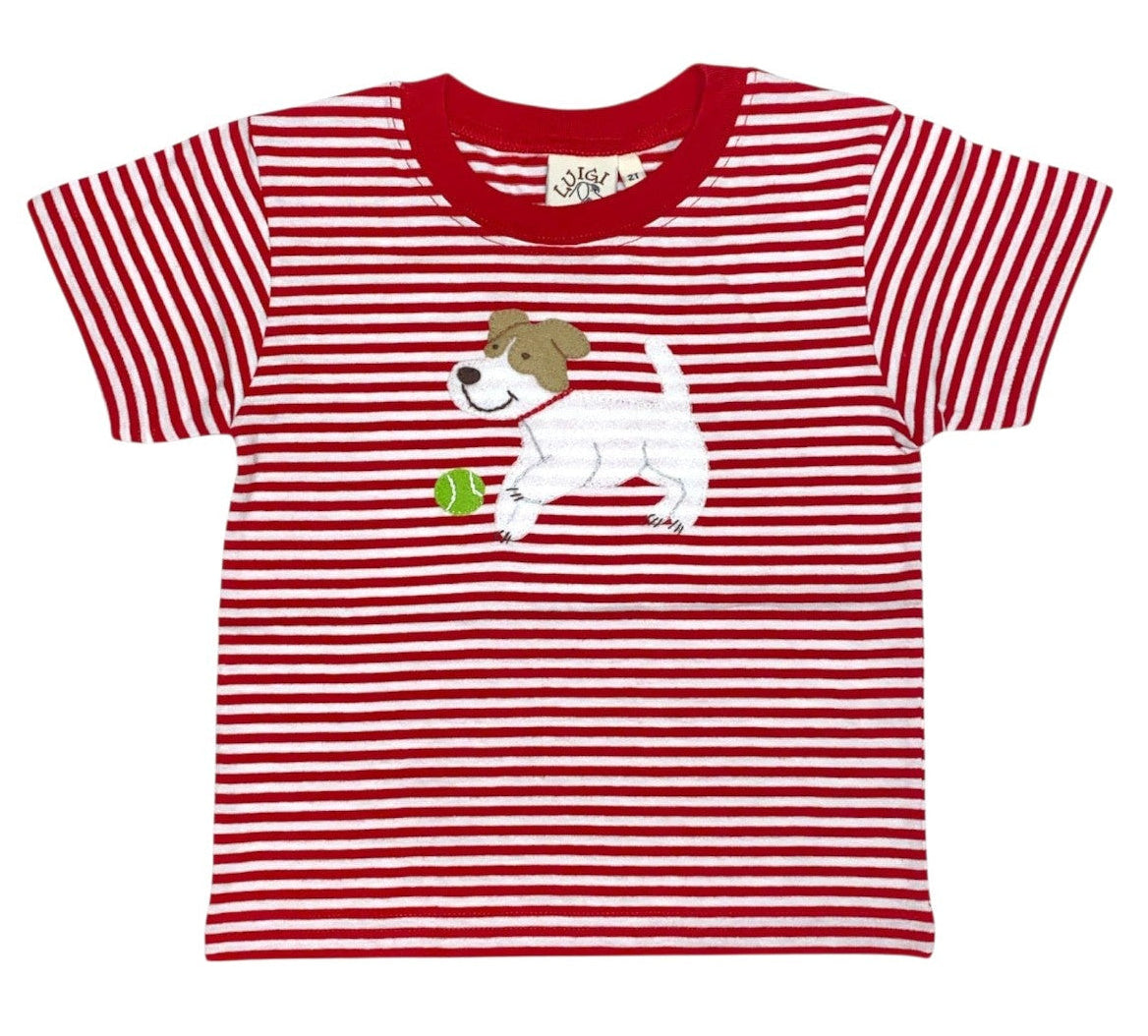 Luigi Stripe Boy S/S Shirt Red/White Jack Russell W/Ball T018-13564 5301
