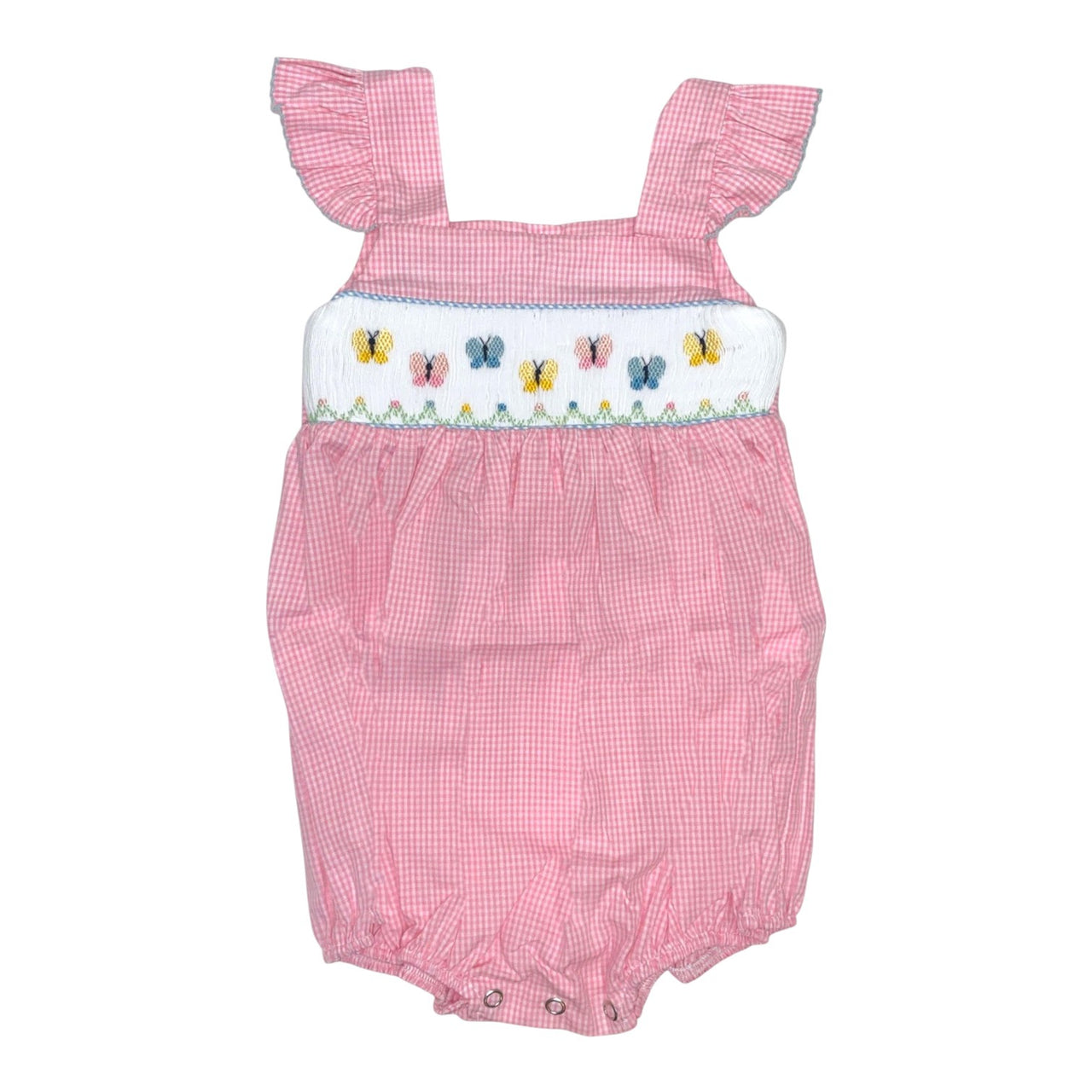 Lulu Bebe Butterfly Smocked Bubble Pink Gingham GIGI-10BTTF 5301