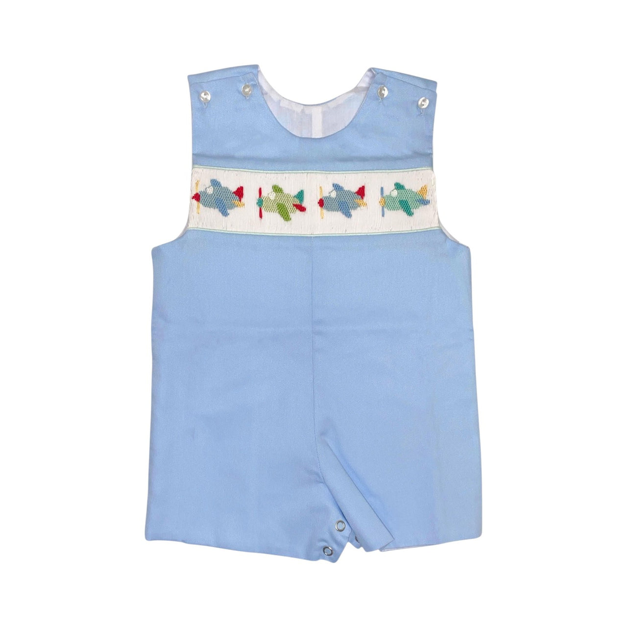 Lulu Bebe Smocked Airplane Shortall Blue Pete-9-AIRP 5301