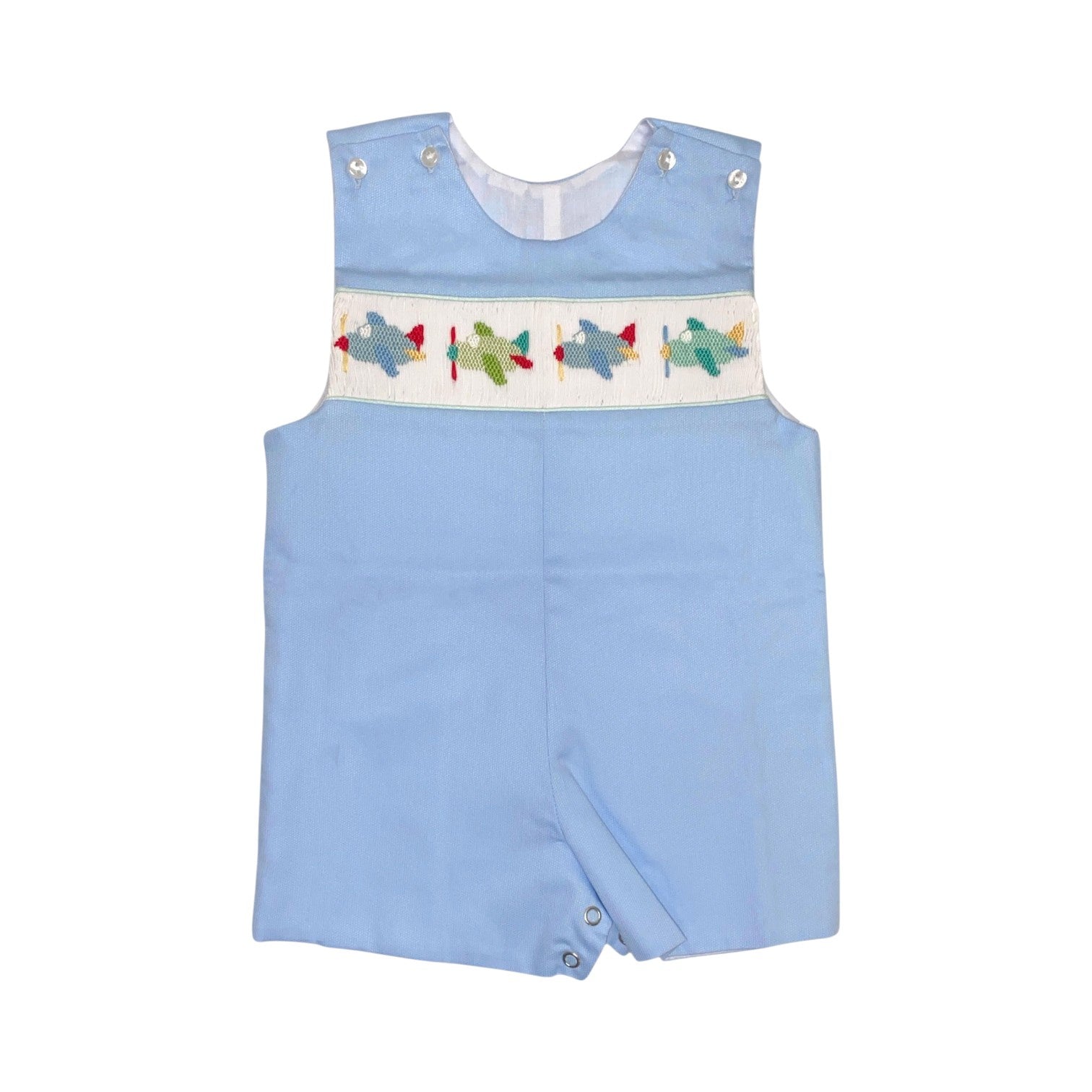 Lulu Bebe Smocked Airplane Shortall Blue Pete-9-AIRP 5301