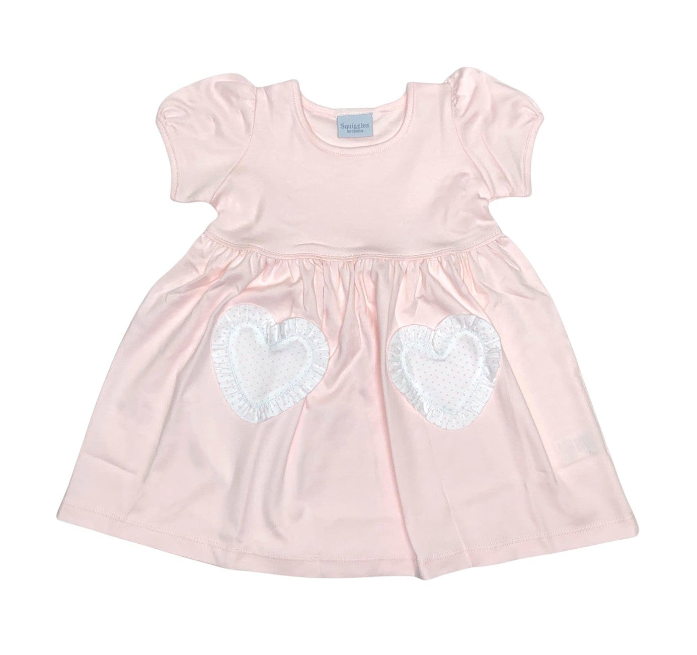Squiggles Popover Dress Light Pink W/ Heart Pockets White/Pink Dot 5301
