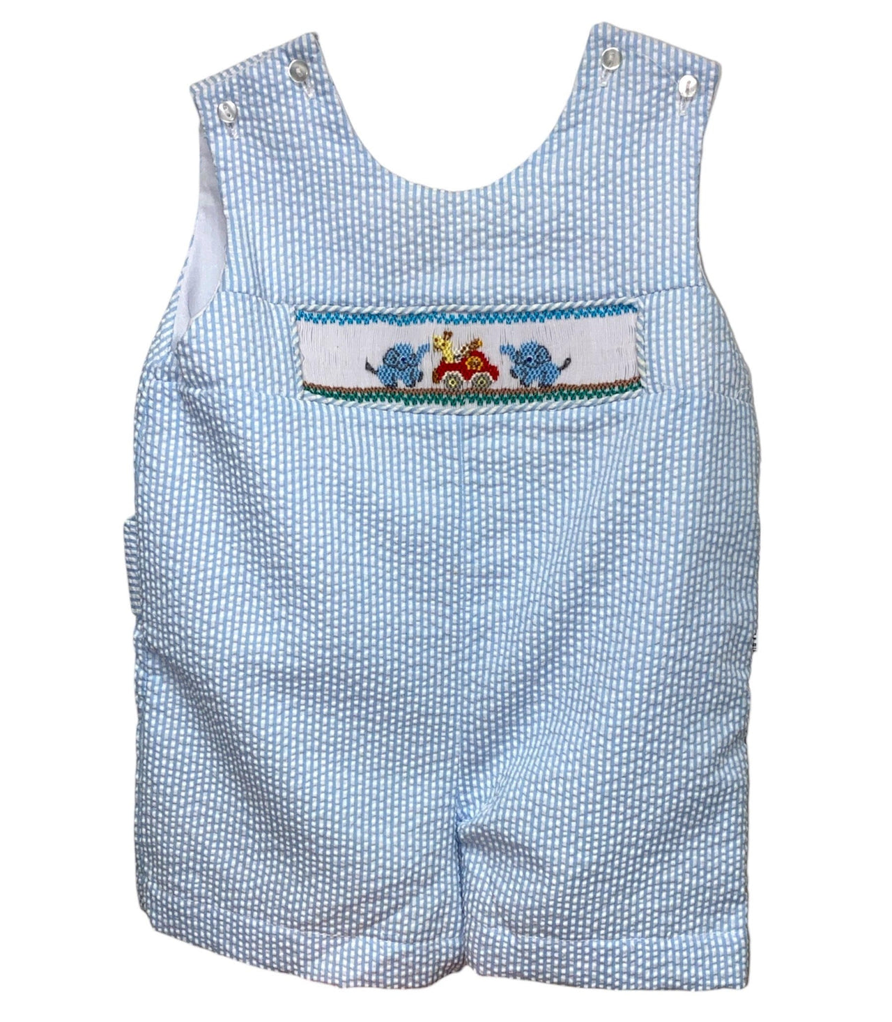 Rosalina  Seersucker Romper Smocked Elephant Blue/White 10106R 5301