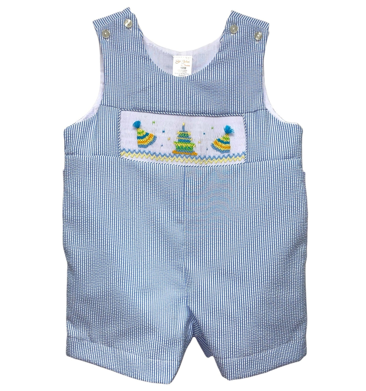 Rosalina Boy Smocked Birthday Romper Blue/White Seersucker 10013 5301
