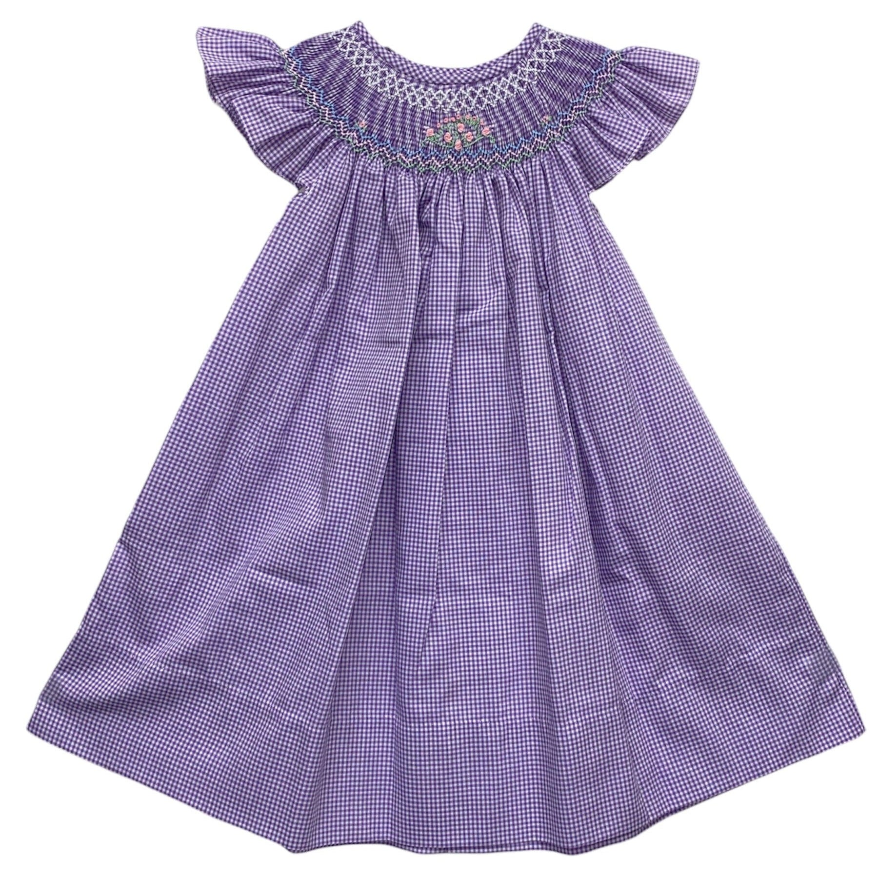 Rosalina Angel Wing Bishop Lavender Gingham W/Pink Bullion Roses 10076 5301