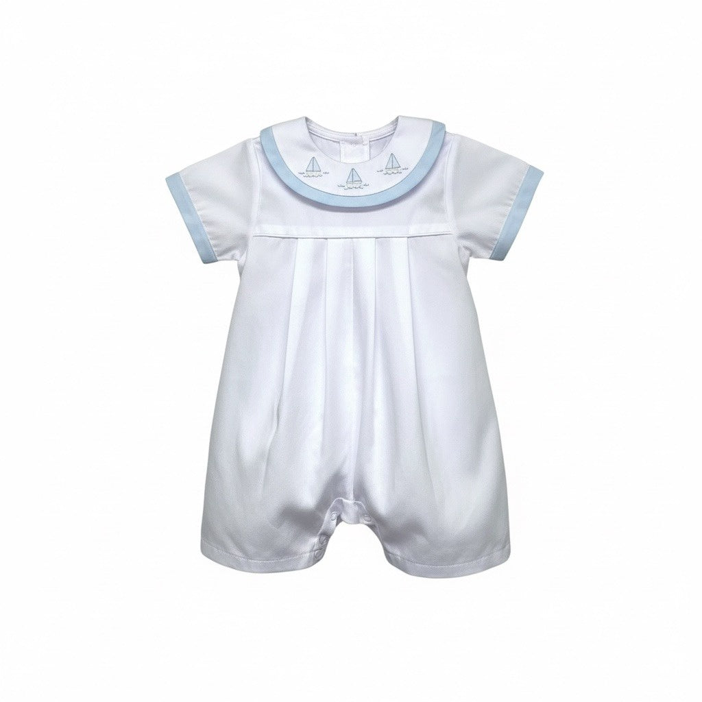 Auraluz White/Blue Pique Shortall W/Sailboat Shadow Emd 5405 5301
