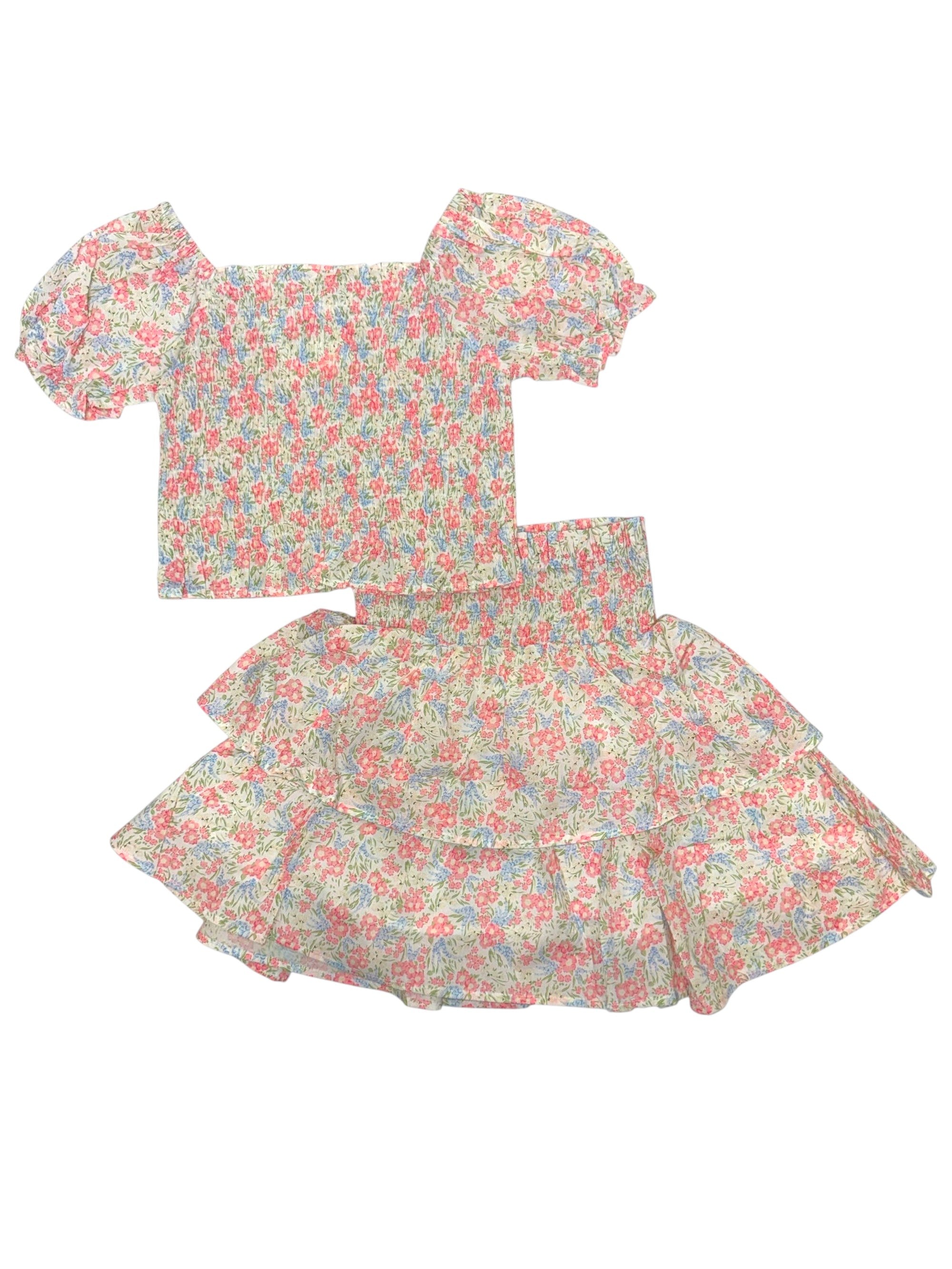 Lulu Bebe Floral 2pc Smocked Skirt Set Chloe 5301