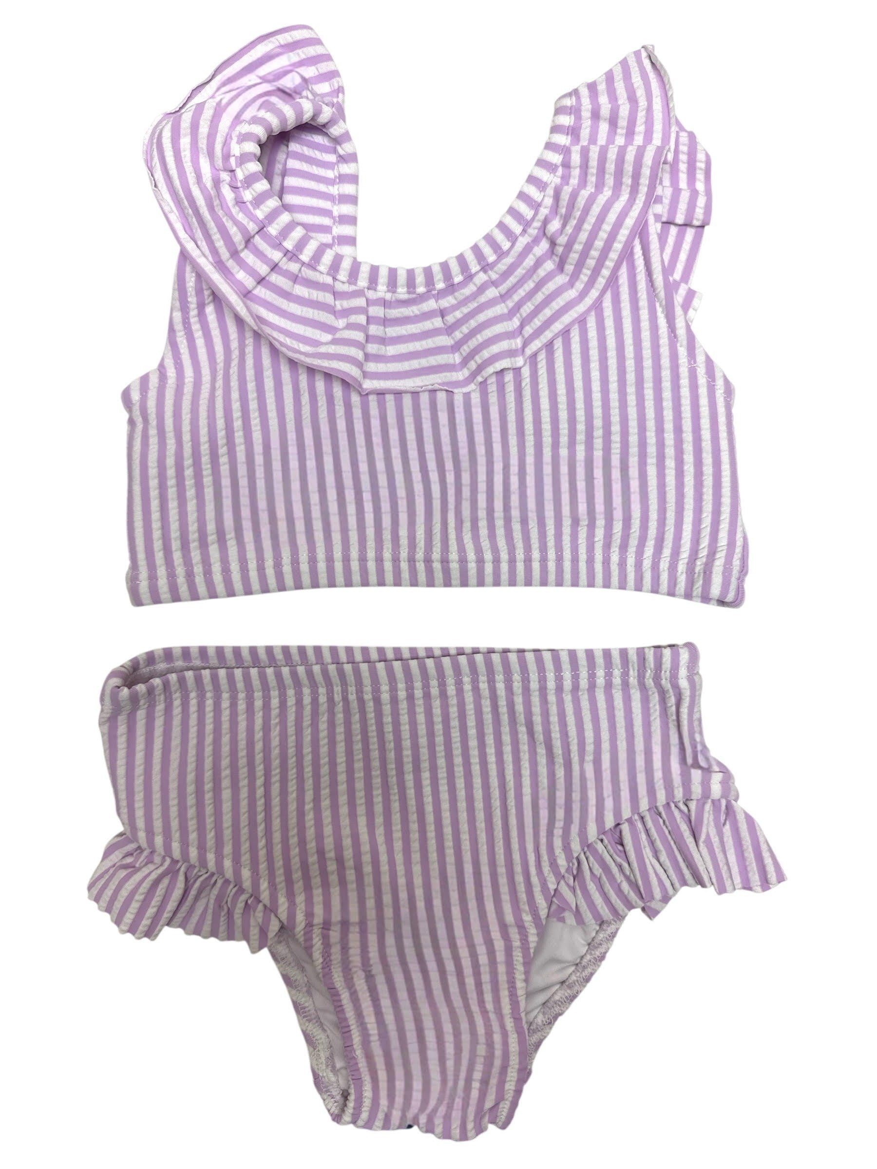 Lulu Bebe 2pc Lav Stripe Ruffle Girl Swim Suit 5301