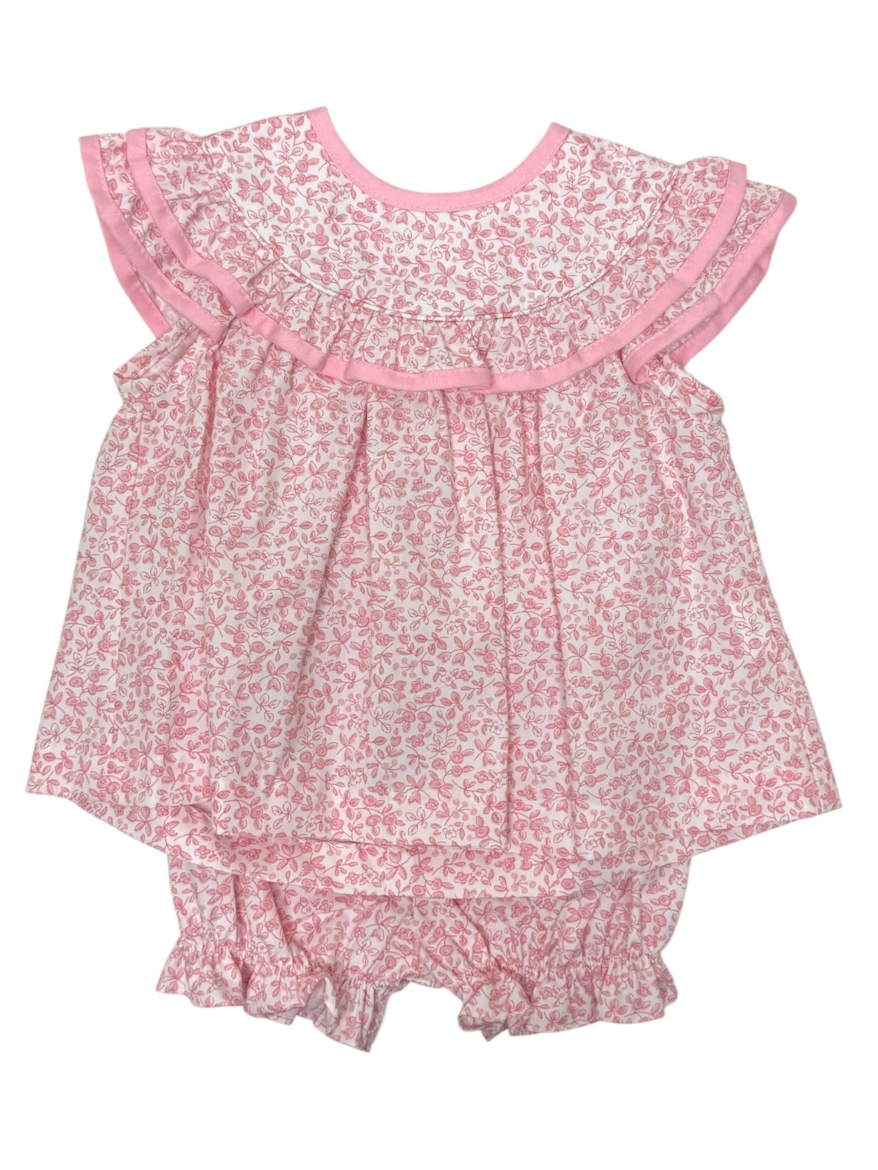 Petit Bebe Pink Floral Sleeveless Bloomer Set W/Double Ruffles 155C-MS26 5303
